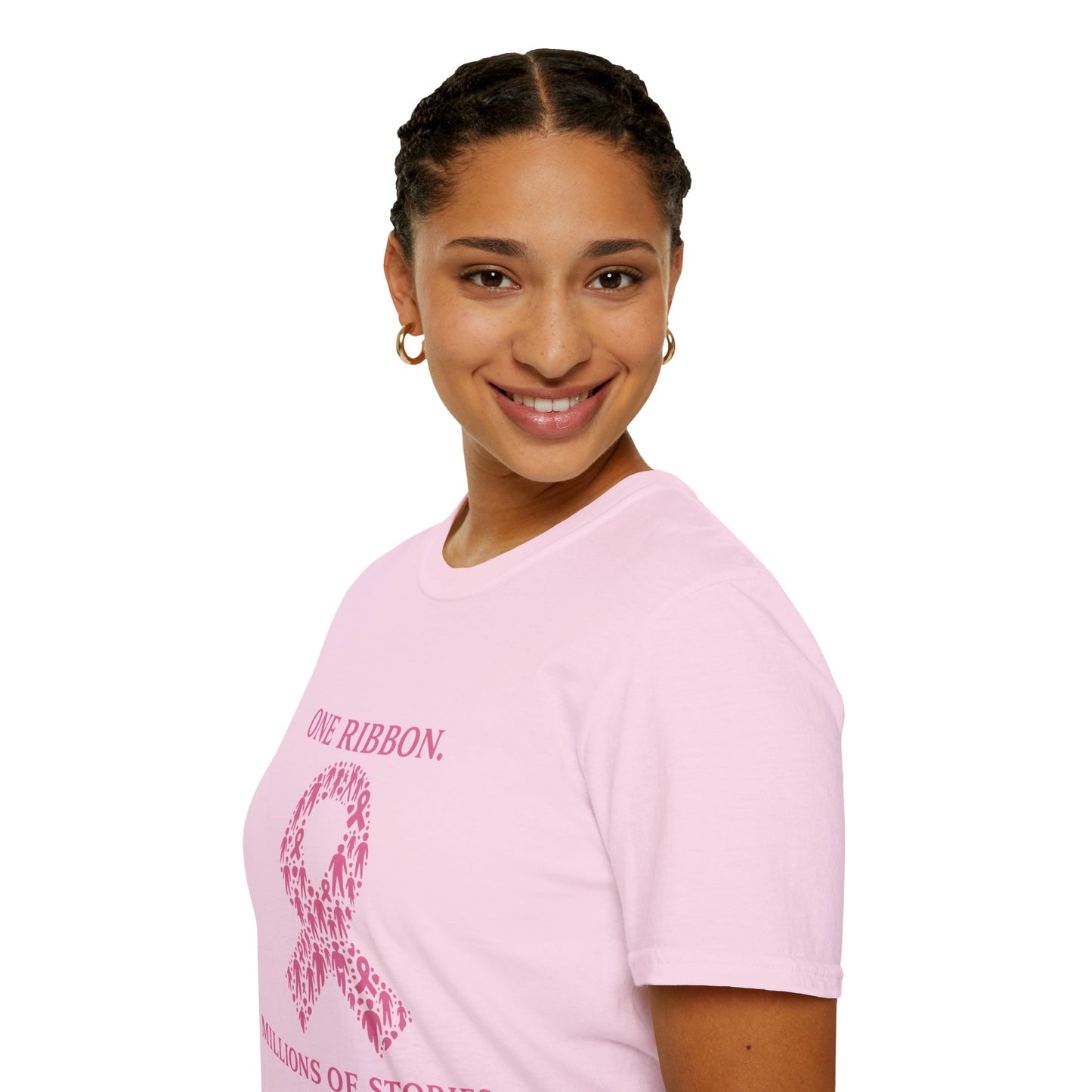 One Ribbon Millions of Stories Shirt | Breast Cancer Awareness Tee with People Silhouette Ribbon