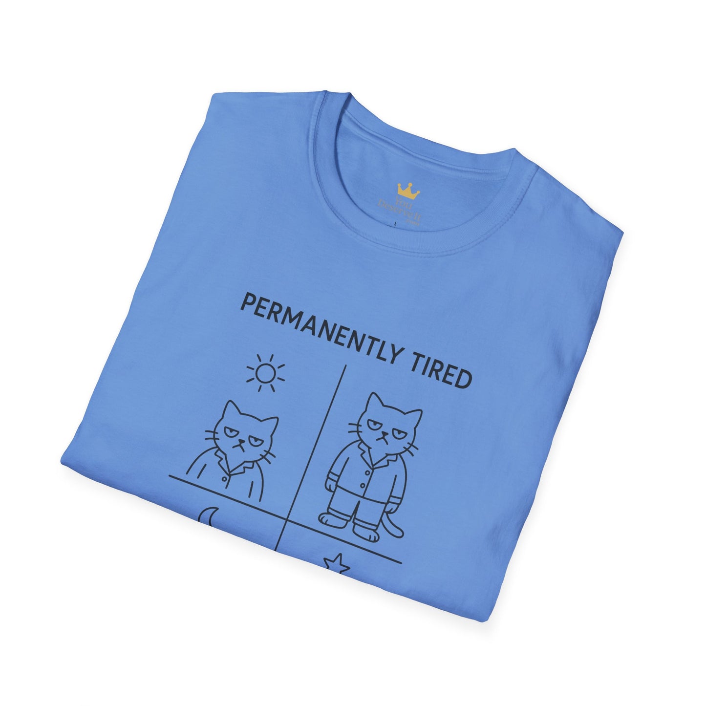 Permanently Tired Grumpy Cat T-Shirt | Minimalist Line Art Pajama Kitty | Unisex Softstyle T-Shirt
