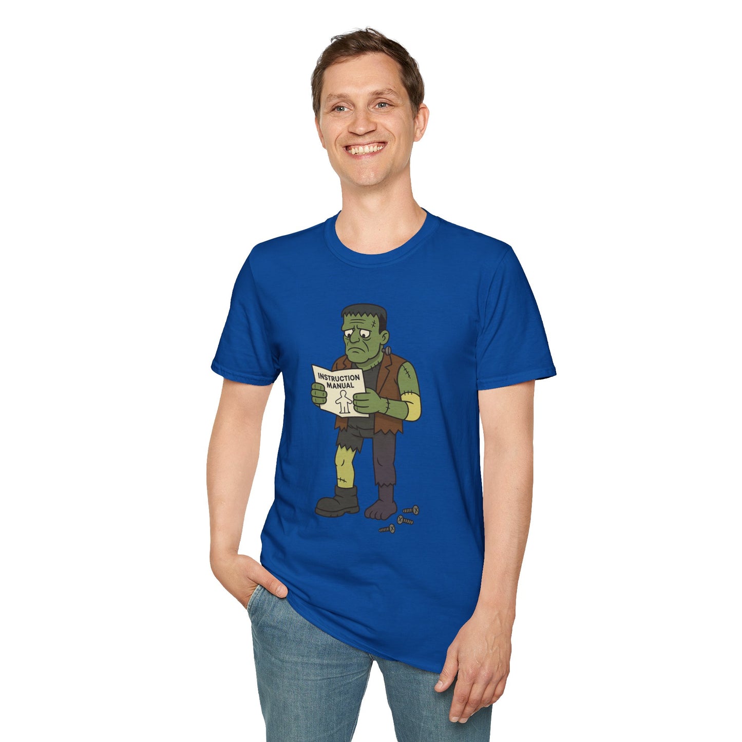 Funny Frankenstein T-Shirt, Unisex Softstyle Tee, Halloween Costume, Horror Movie Lover Gift, Cozy Casual Wear, Graphic Tee