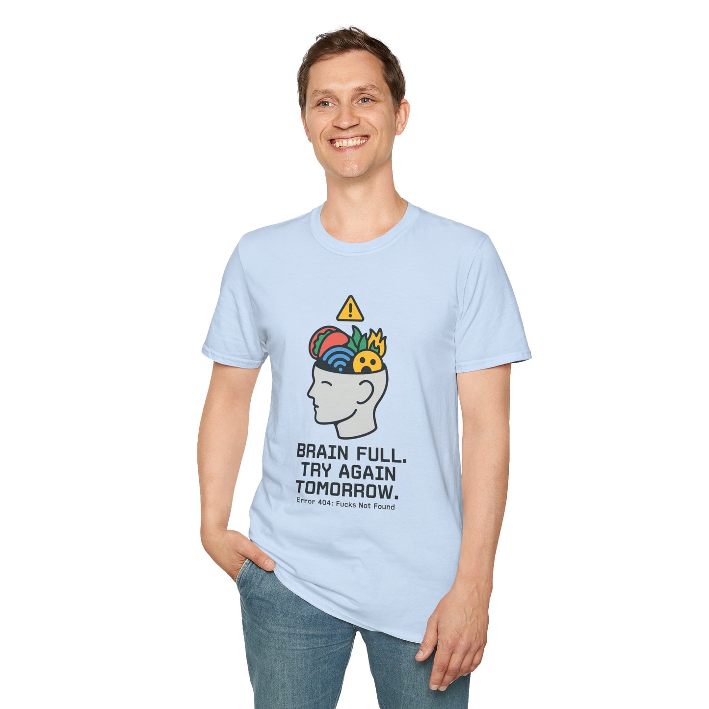 Brain Full Error T-Shirt – Funny Tech Nerd Graphic Tee for Overworked Minds