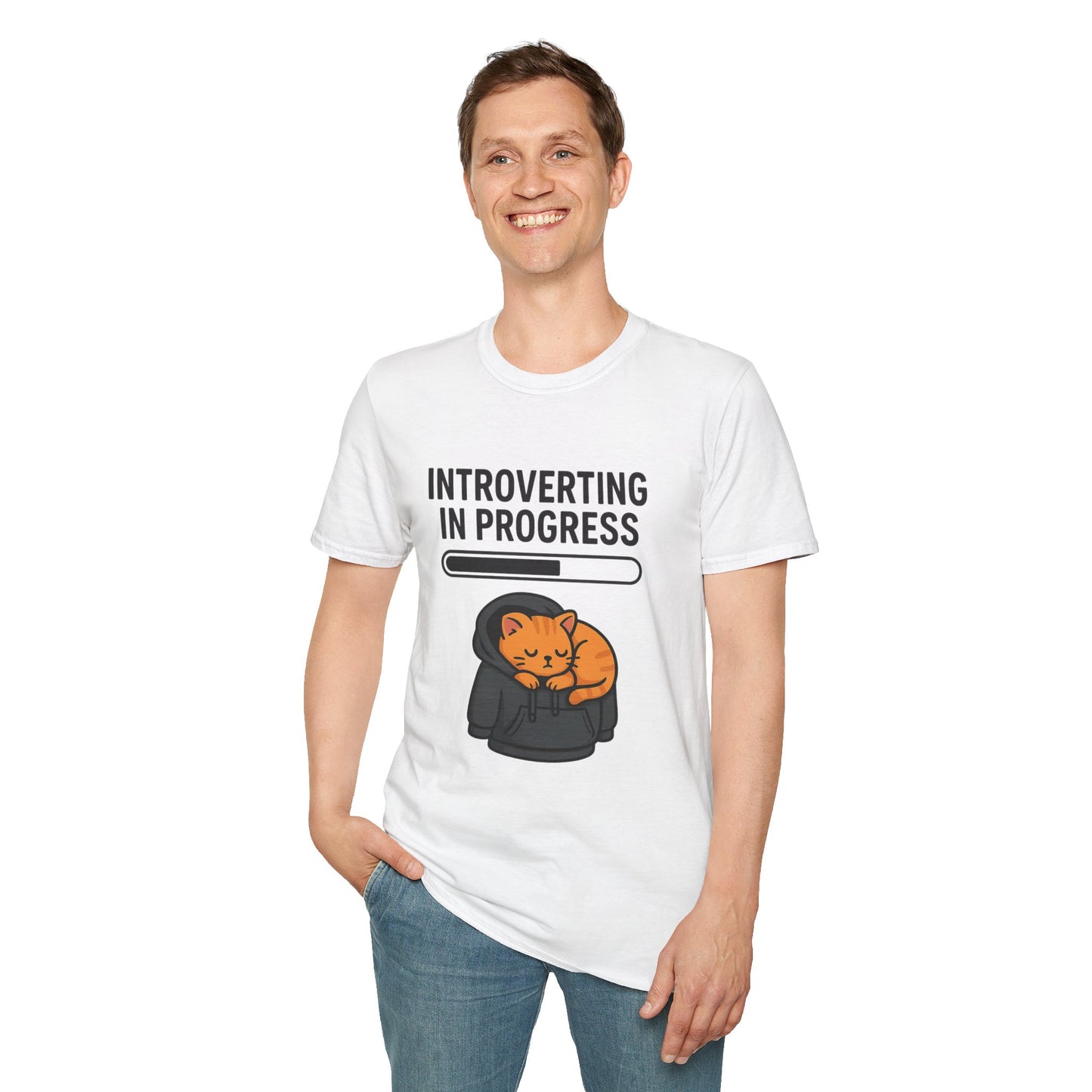Introverting in Progress T-Shirt | Cute Cat Hoodie Tee for Proud Introverts