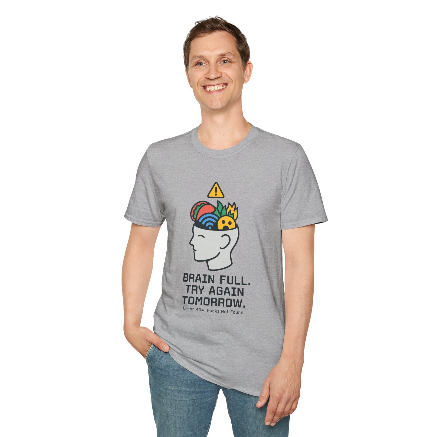 Brain Full Error T-Shirt – Funny Tech Nerd Graphic Tee for Overworked Minds