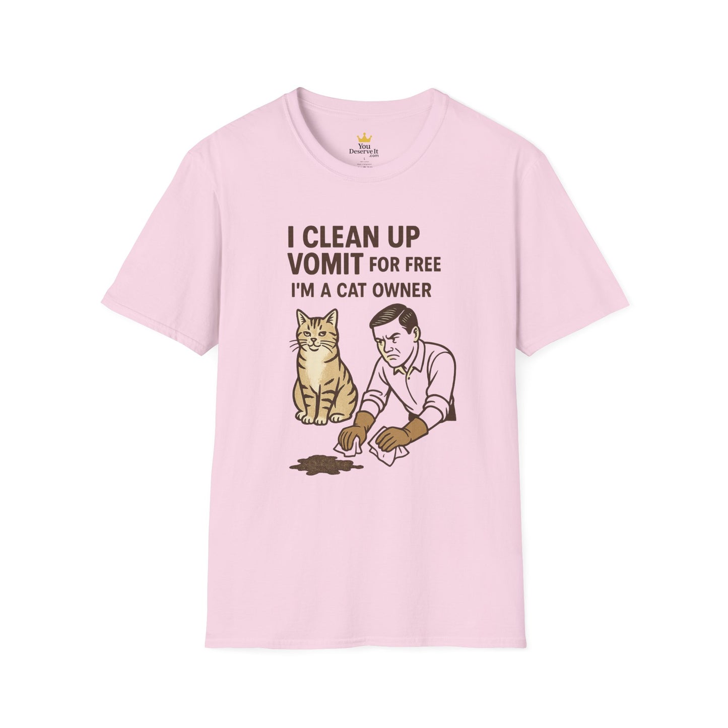 I Clean Up Vomit for Free Funny Cat Owner T-Shirt | Retro Pet Humor Tee