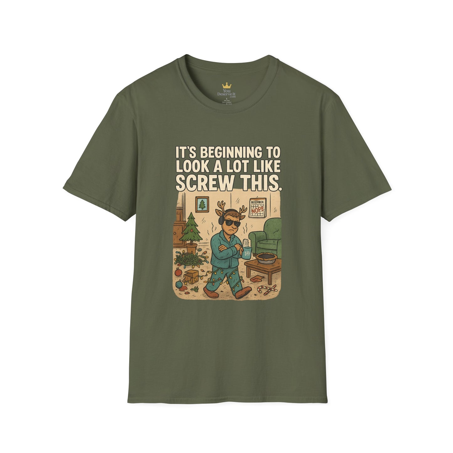 Grumpy Reindeer Christmas Shirt | "It's Beginning to Look a Lot Like Screw This" Funny Holiday Pajama Tee | Introvert Christmas Graphic Tee