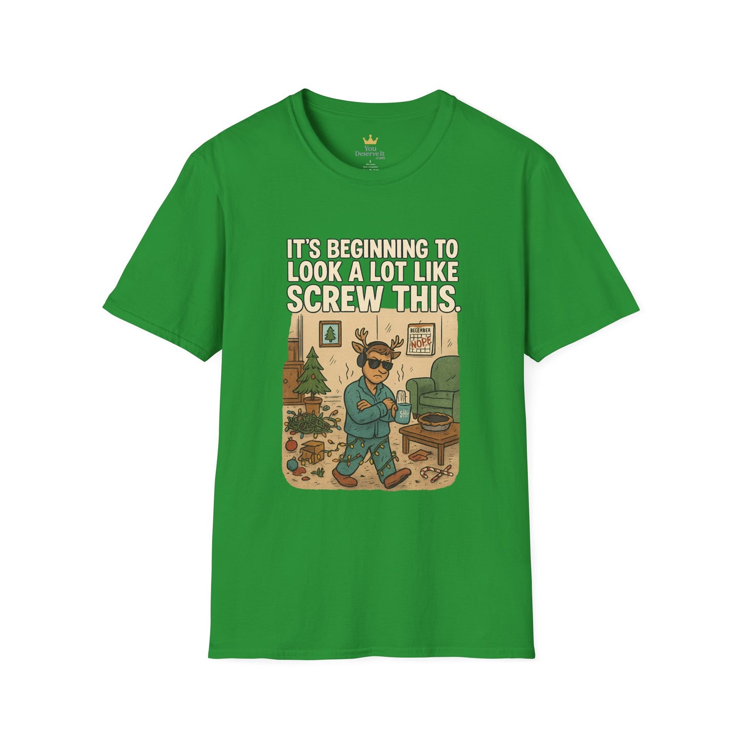 Grumpy Reindeer Christmas Shirt | "It's Beginning to Look a Lot Like Screw This" Funny Holiday Pajama Tee | Introvert Christmas Graphic Tee