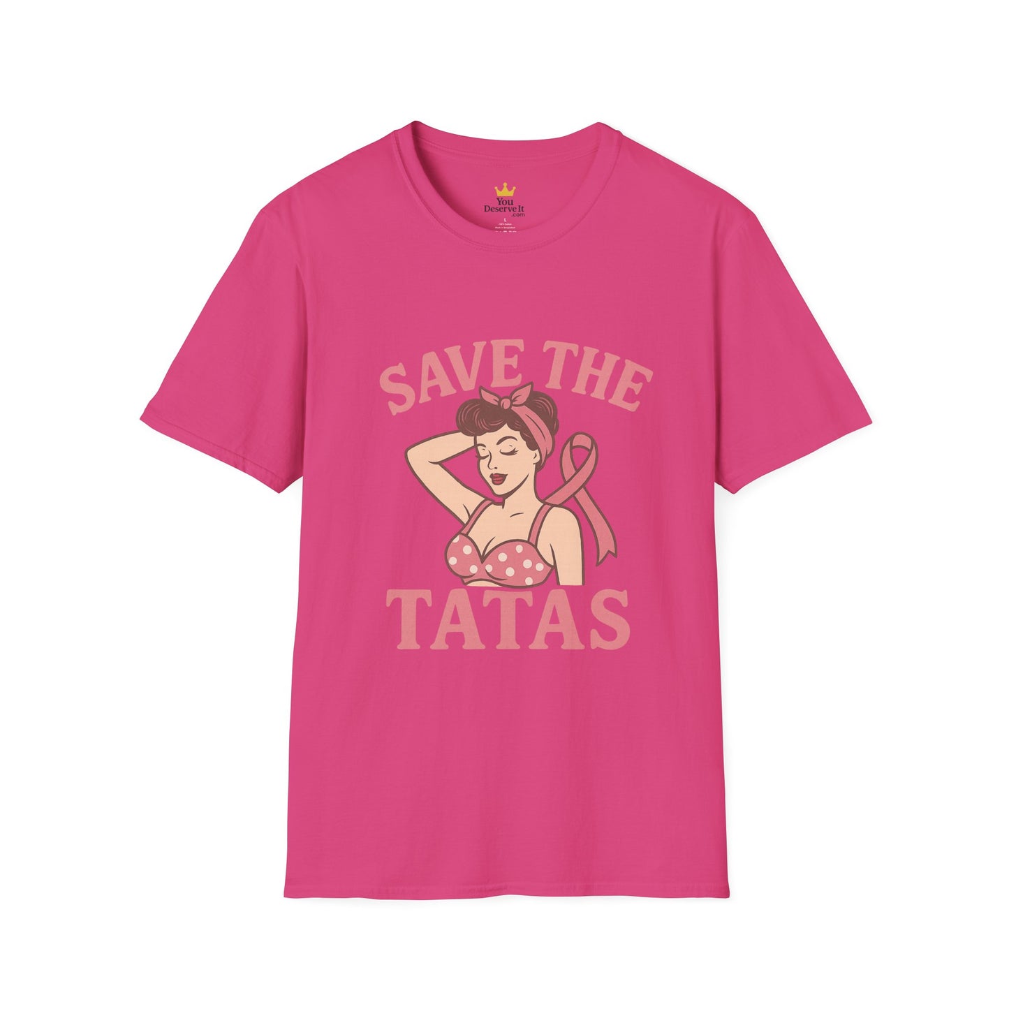 Save the Tatas Shirt | Retro Pin-Up Breast Cancer Awareness Tee with Pink Ribbon
