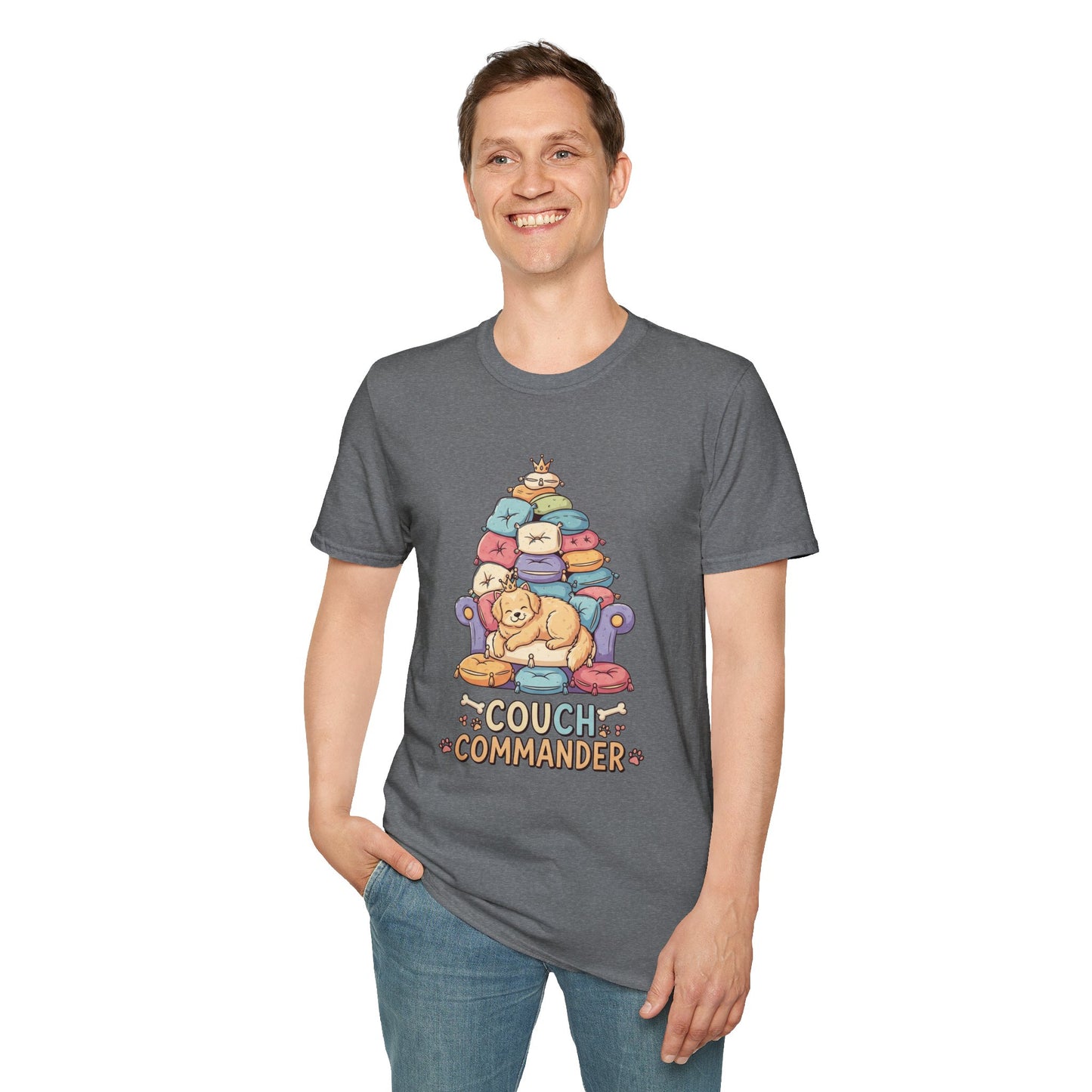 Couch Commander T-Shirt, Funny Pet Lover Tee, Dog Themed Gift, Cozy Everyday Shirt, Humorous Animal Apparel, Relaxation Top