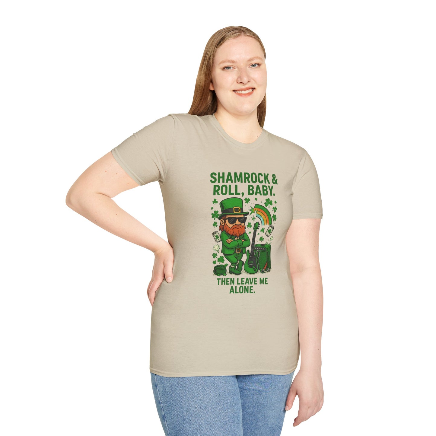 Shamrock & Roll, Baby | St. Patrick's Day T-Shirt | Funny Leprechaun Rock Shirt, Irish Music Humor, Anti-Social St. Paddy's Tee
