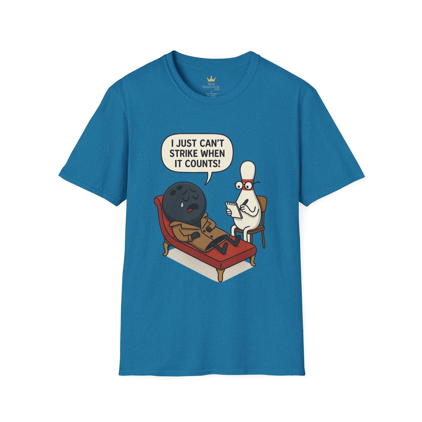 Funny Bowling T-Shirt | "I Just Can't Strike When It Counts!" Therapy Cartoon Tee