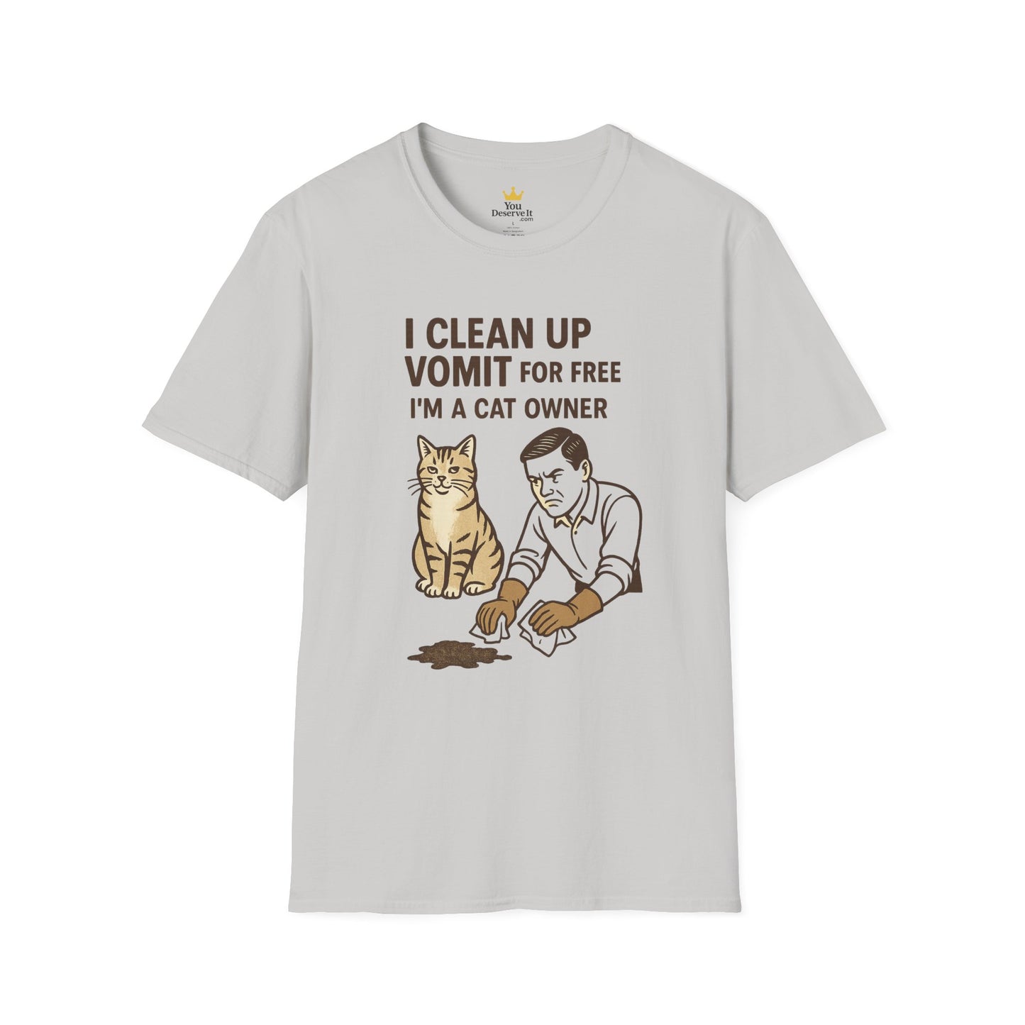 I Clean Up Vomit for Free Funny Cat Owner T-Shirt | Retro Pet Humor Tee