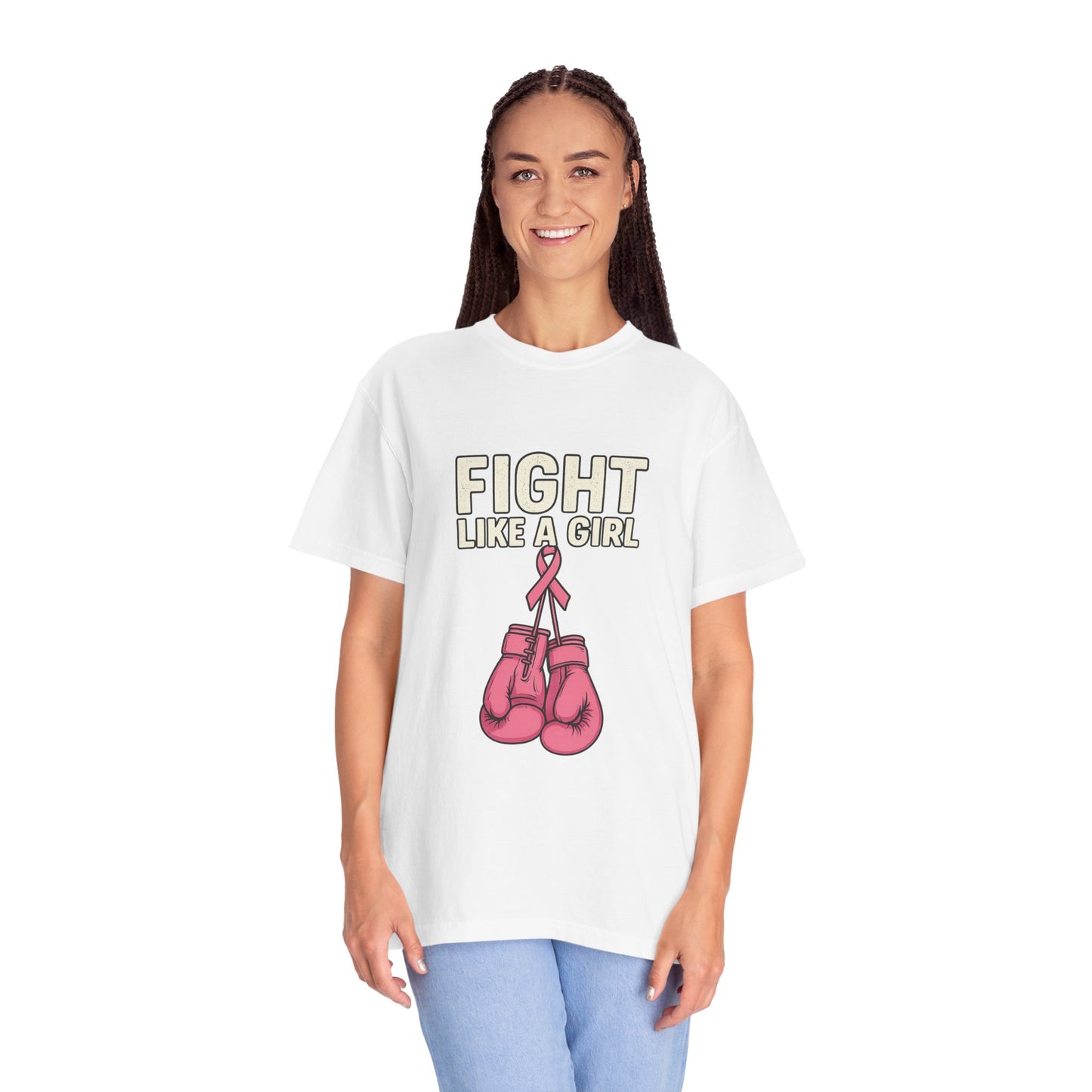 Garment-Dyed T-shirt - Fight Like a Girl Pink Ribbon Boxing Gloves