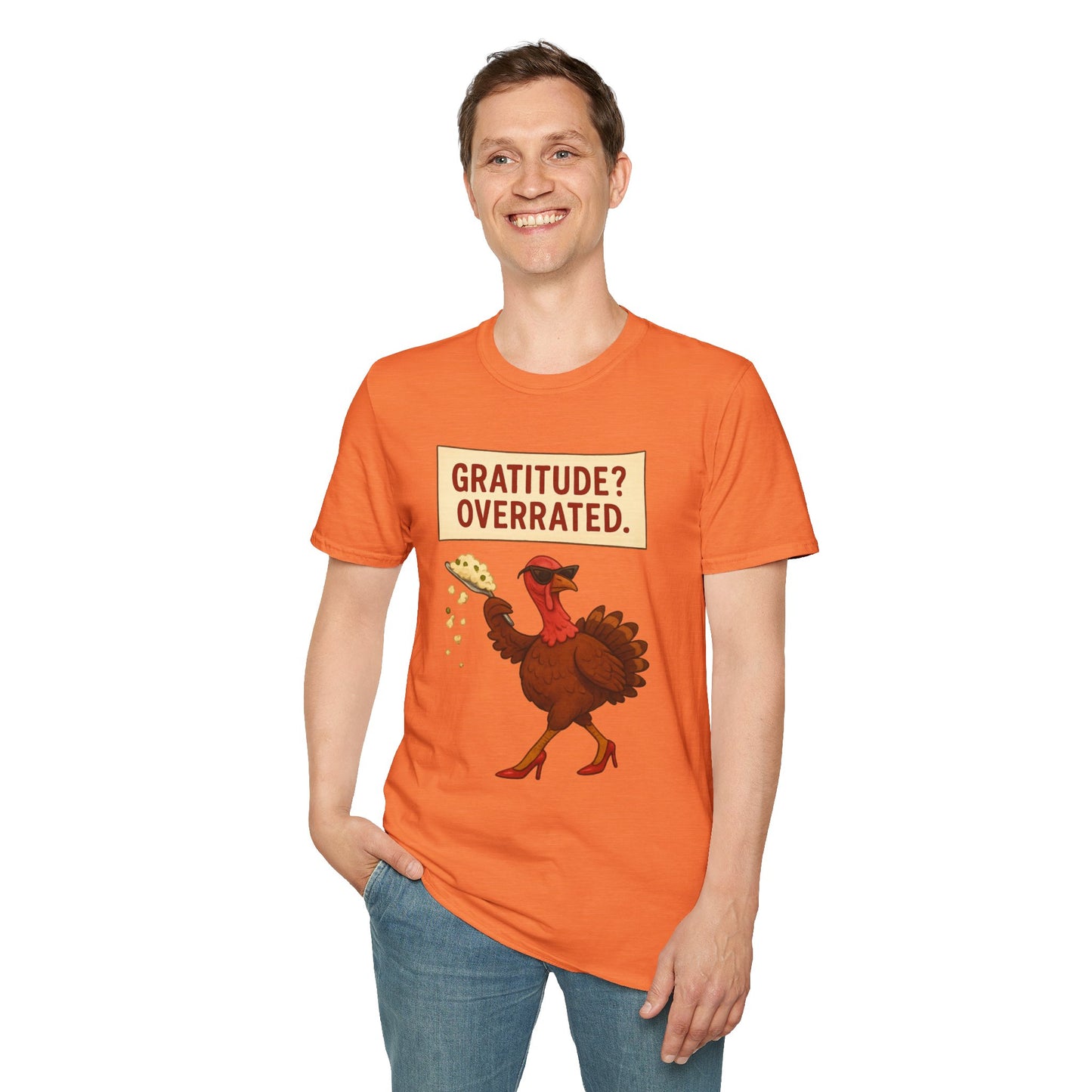 Funny Diva Turkey Thanksgiving T-Shirt | "Gratitude? Overrated." Sass Queen Tee | Thanksgiving Humor, Pie Drop Meme Shirt, Attitude Holiday Tee