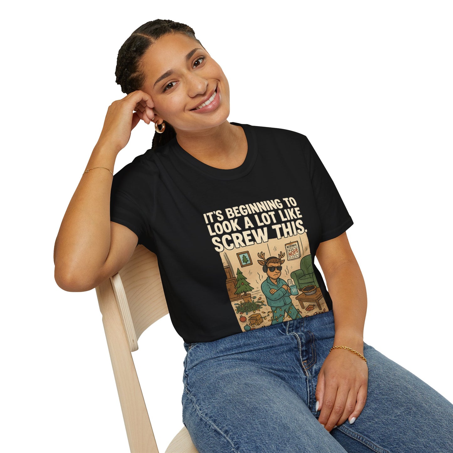Grumpy Reindeer Christmas Shirt | "It's Beginning to Look a Lot Like Screw This" Funny Holiday Pajama Tee | Introvert Christmas Graphic Tee