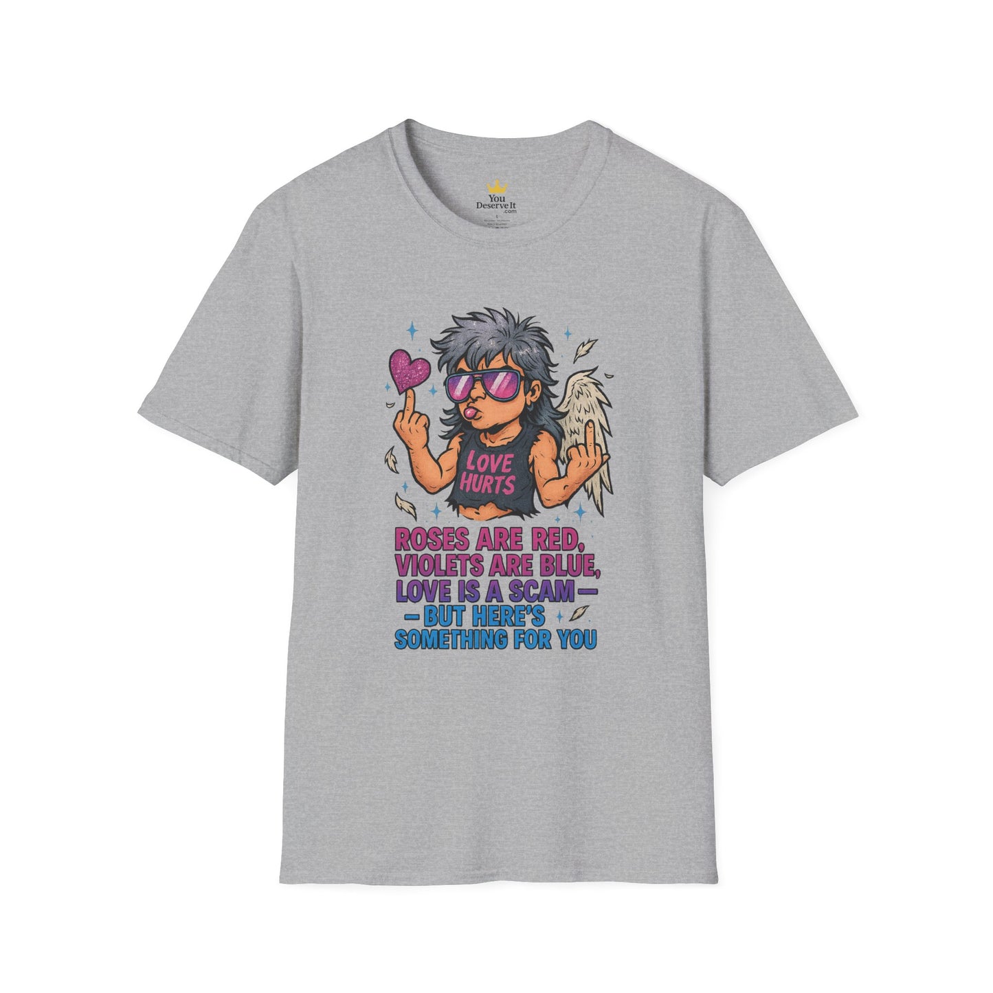 Love Is a Scam | Sarcastic Anti-Valentine's Day Cupid Tee | Funny Unisex T-Shirt