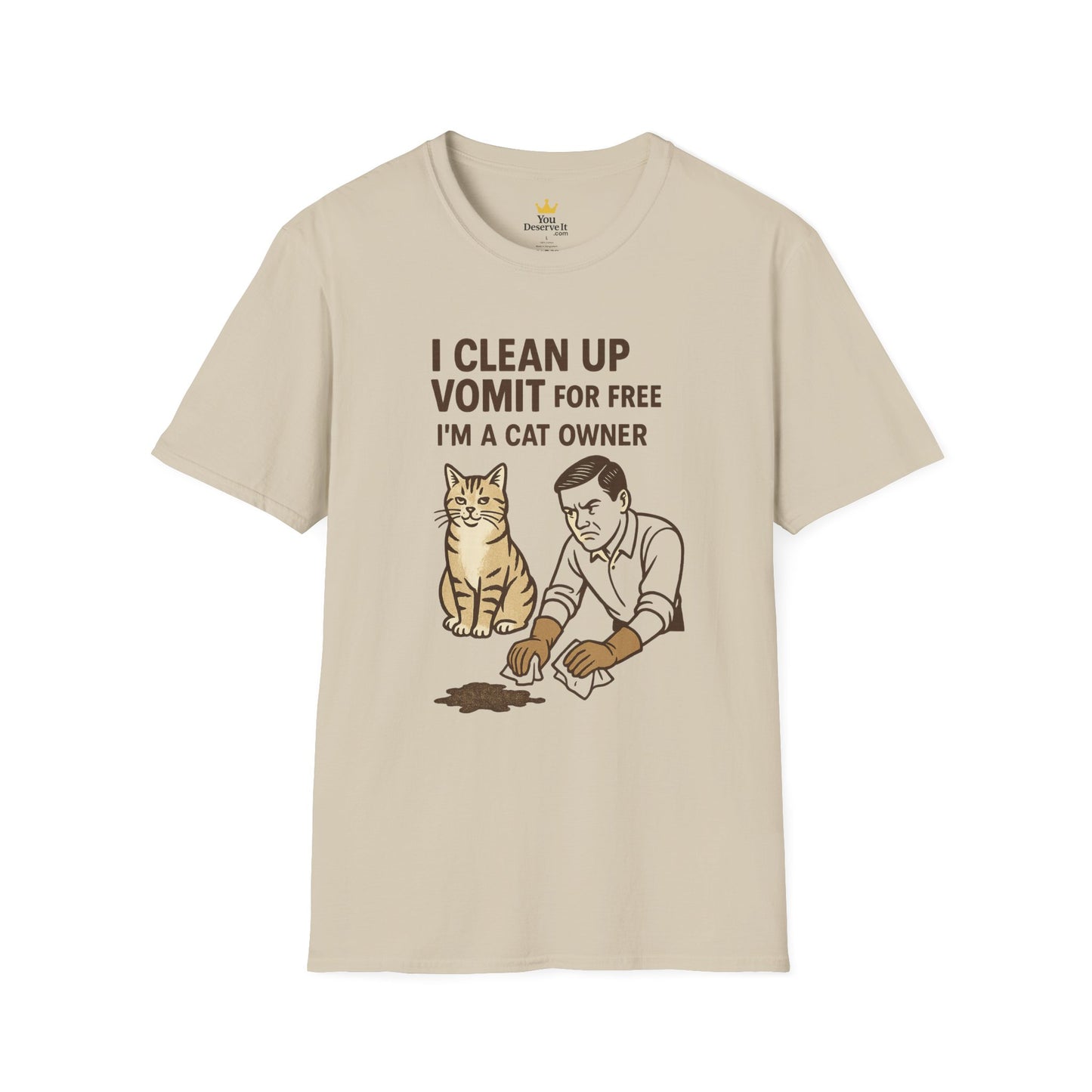 I Clean Up Vomit for Free Funny Cat Owner T-Shirt | Retro Pet Humor Tee