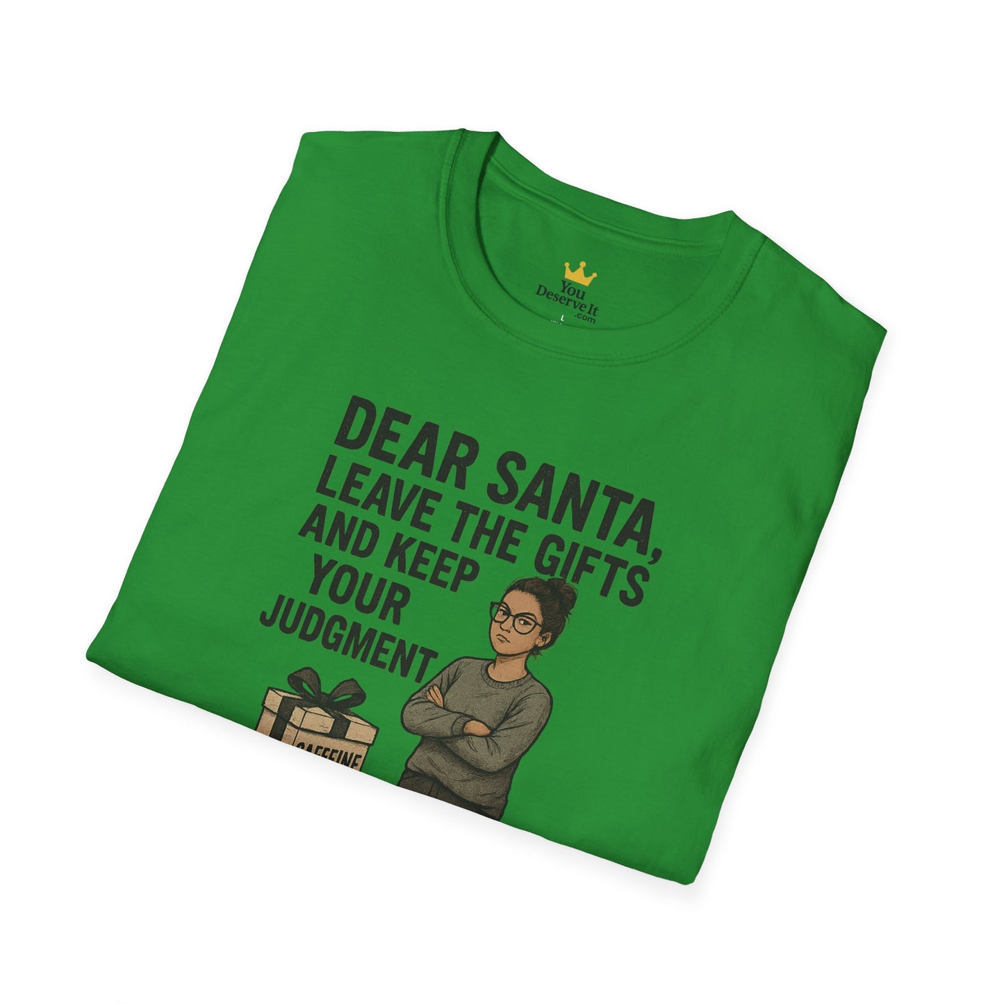 Dear Santa Leave the Gifts Shirt | Funny Christmas Pajama Tee | Sass & Snacks Holiday Graphic | Caffeine Cash Emotional Support T-Shirt