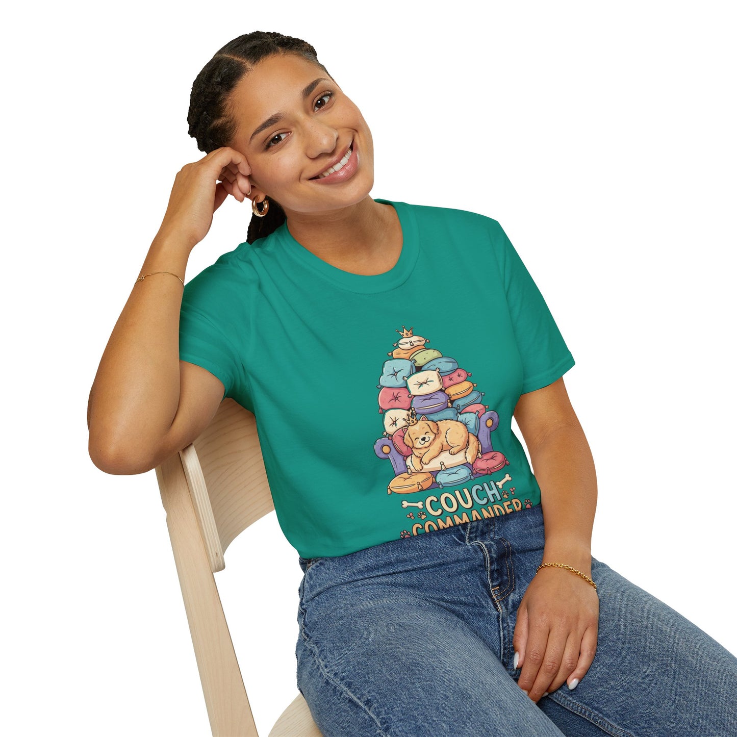 Couch Commander T-Shirt, Funny Pet Lover Tee, Dog Themed Gift, Cozy Everyday Shirt, Humorous Animal Apparel, Relaxation Top