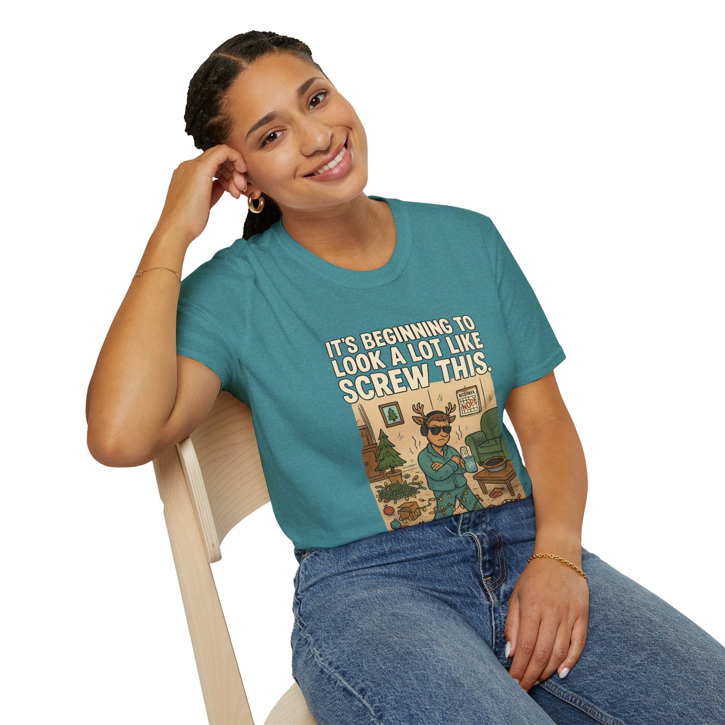Grumpy Reindeer Christmas Shirt | "It's Beginning to Look a Lot Like Screw This" Funny Holiday Pajama Tee | Introvert Christmas Graphic Tee