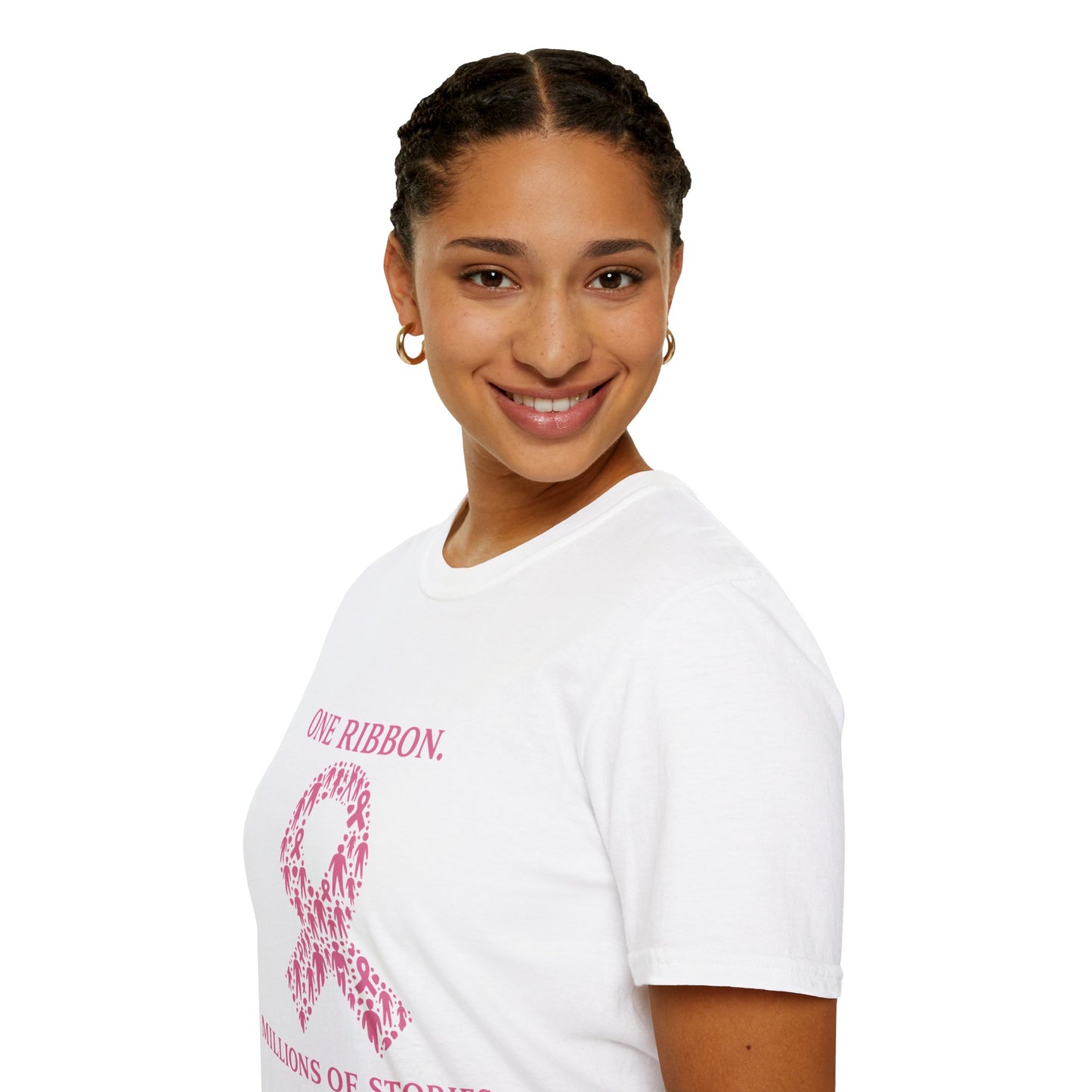 One Ribbon Millions of Stories Shirt | Breast Cancer Awareness Tee with People Silhouette Ribbon