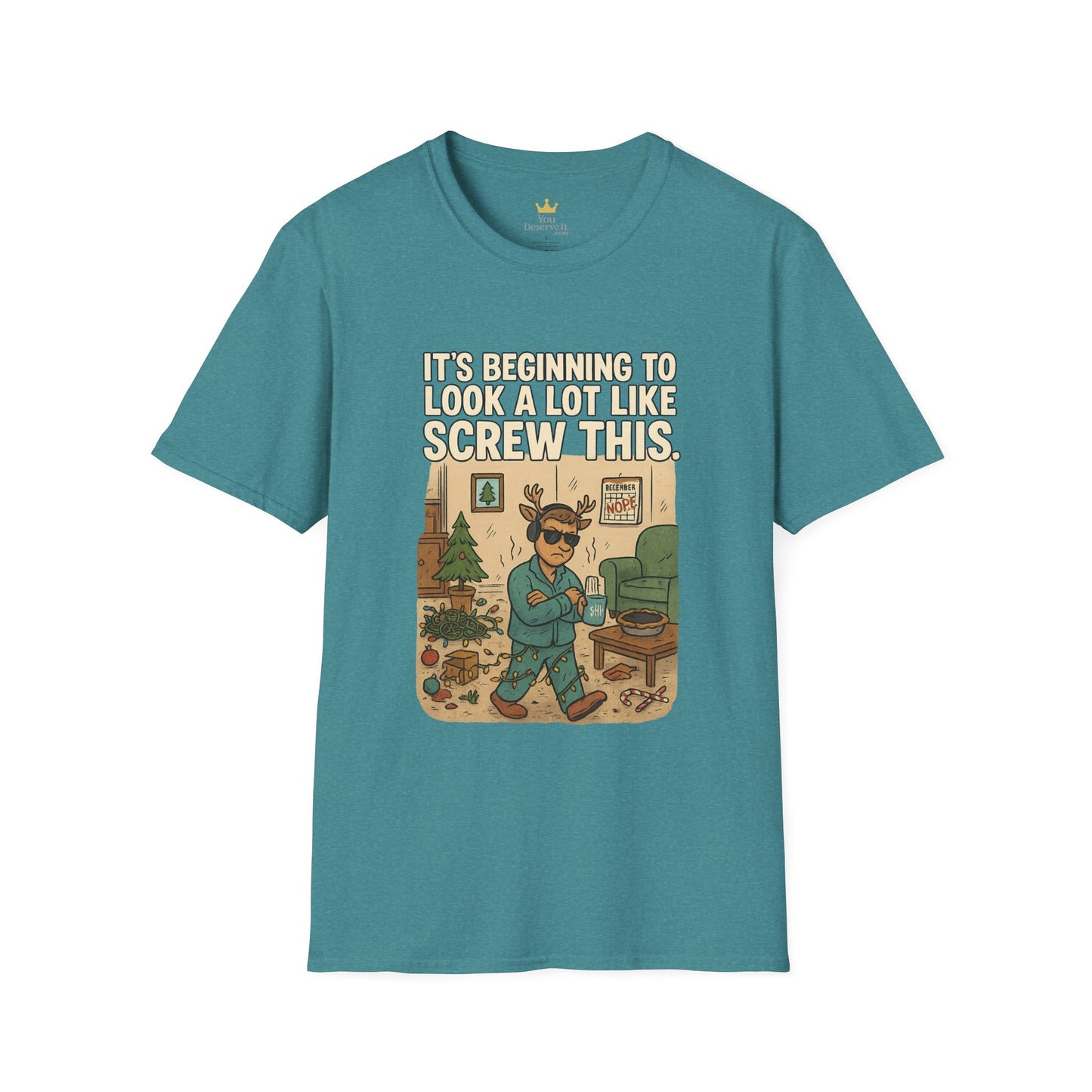 Grumpy Reindeer Christmas Shirt | "It's Beginning to Look a Lot Like Screw This" Funny Holiday Pajama Tee | Introvert Christmas Graphic Tee