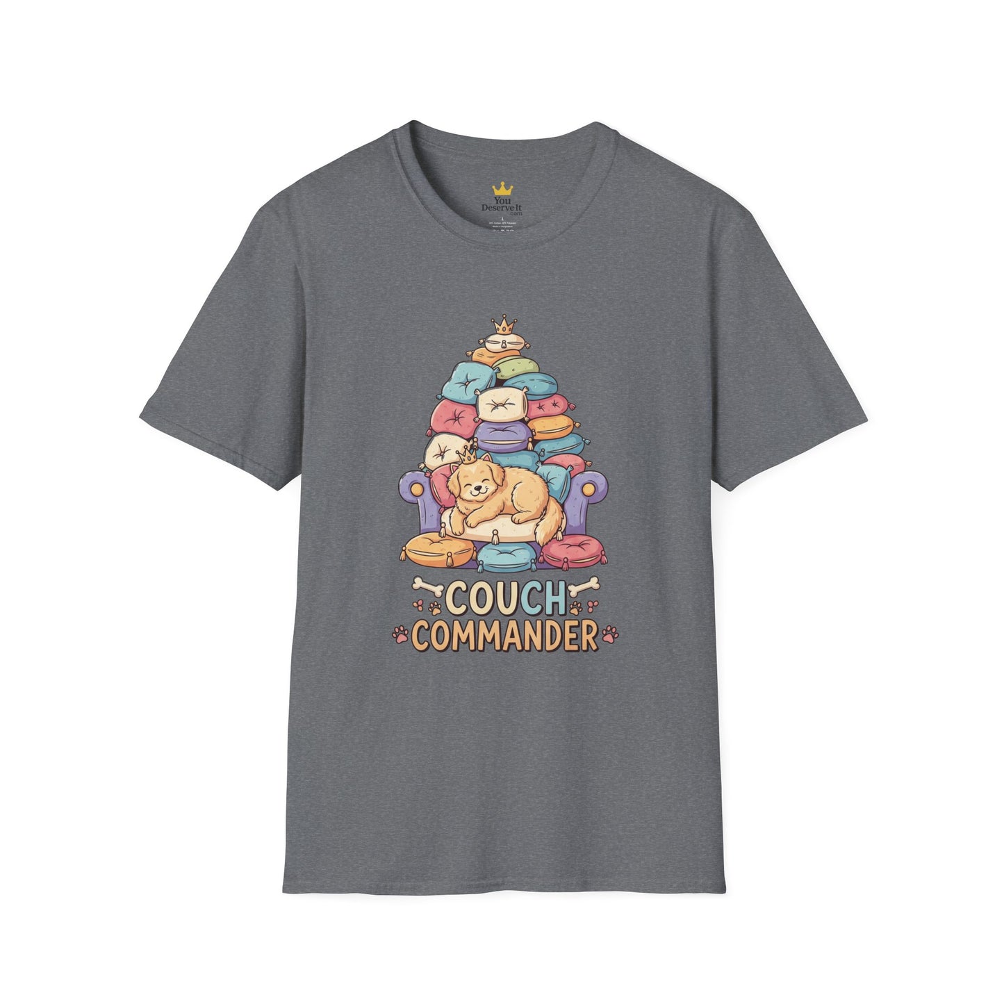 Couch Commander T-Shirt, Funny Pet Lover Tee, Dog Themed Gift, Cozy Everyday Shirt, Humorous Animal Apparel, Relaxation Top