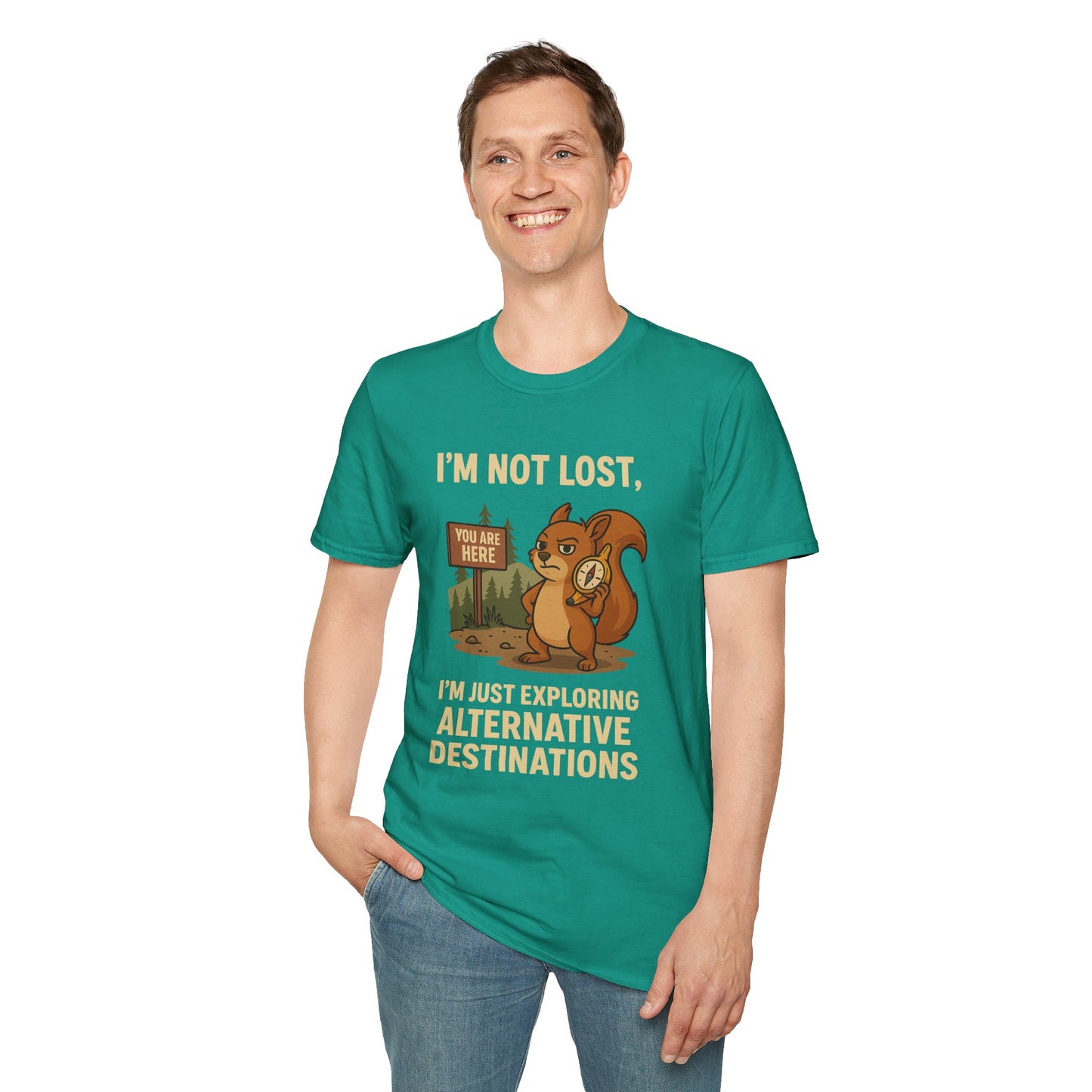 Funny Lost Squirrel T-Shirt | "I'm Not Lost, I'm Just Exploring Alternative Destinations", Adventure Shirt, Nature Lover Gift, Unisex Softstyle Apparel