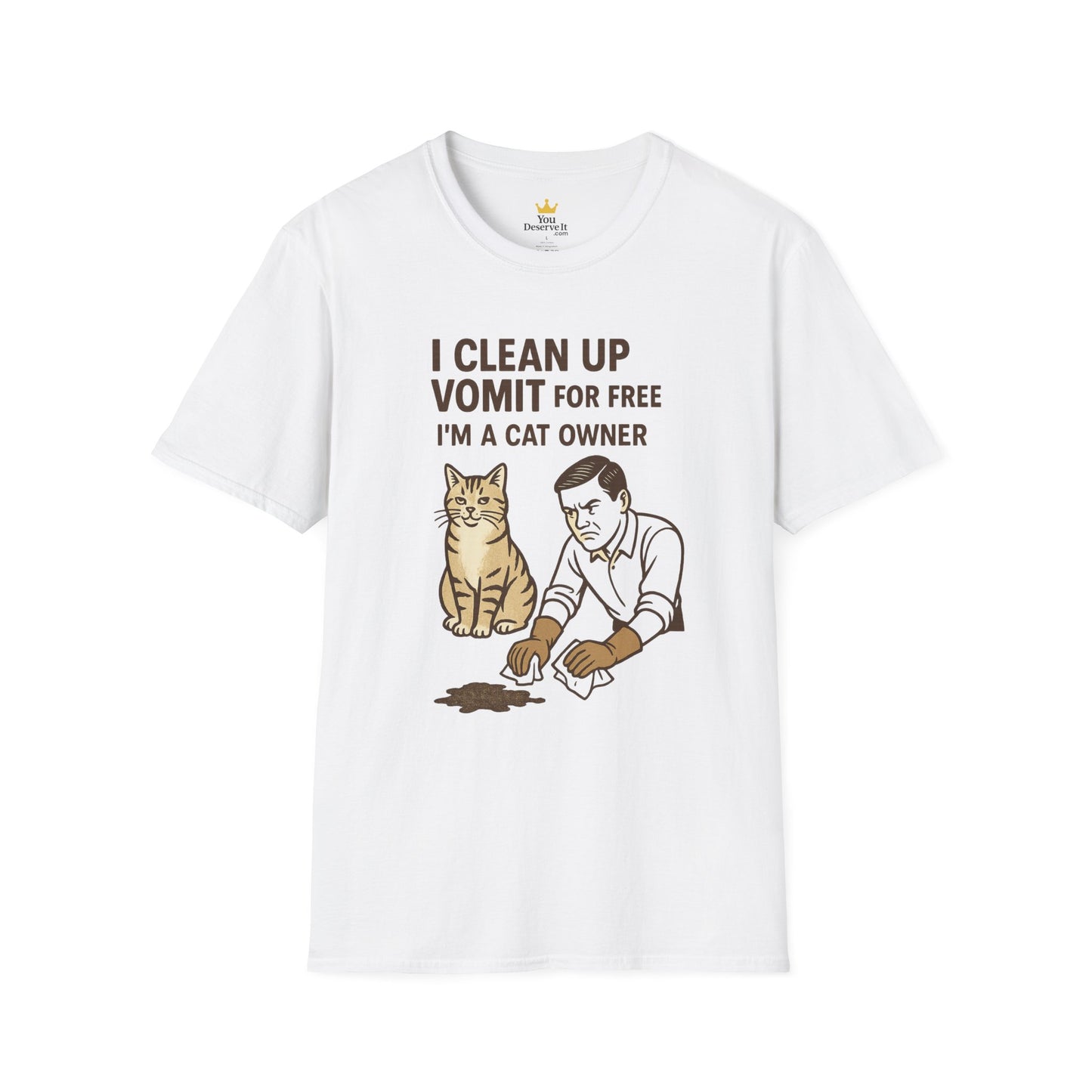 I Clean Up Vomit for Free Funny Cat Owner T-Shirt | Retro Pet Humor Tee