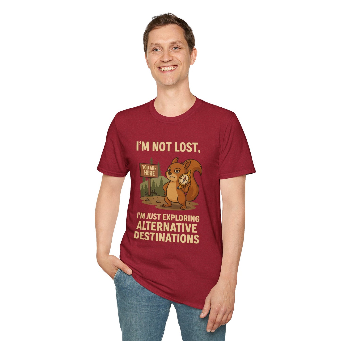 Funny Lost Squirrel T-Shirt | "I'm Not Lost, I'm Just Exploring Alternative Destinations", Adventure Shirt, Nature Lover Gift, Unisex Softstyle Apparel