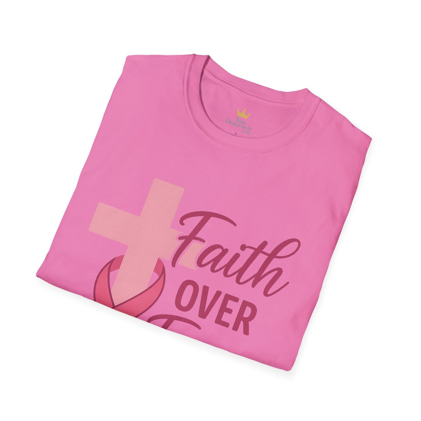 Faith Over Fear Shirt | Breast Cancer Awareness Christian Tee with Cross & Pink Ribbon