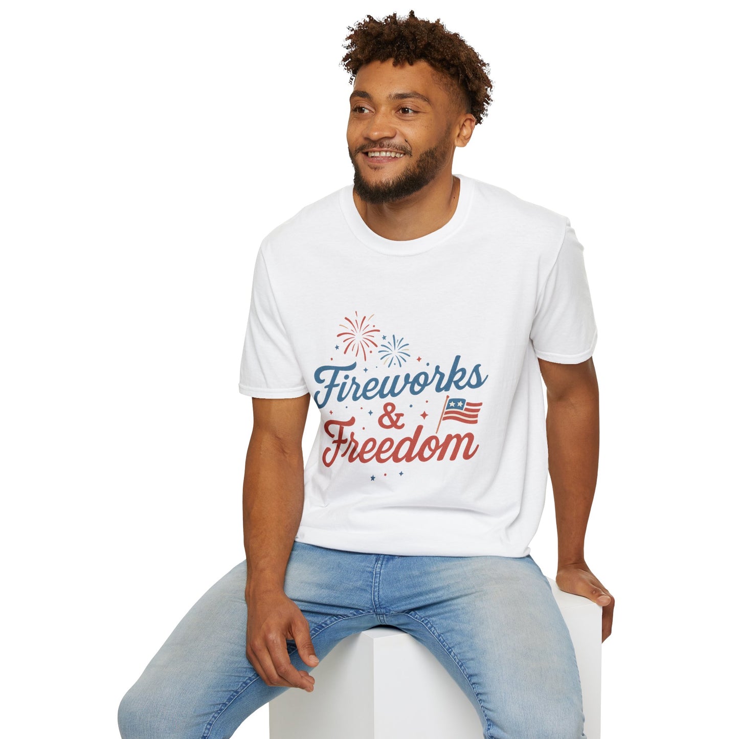 Fireworks & Freedom Shirt | 4th of July Patriotic Tee | Red White and Blue Celebration T-Shirt
