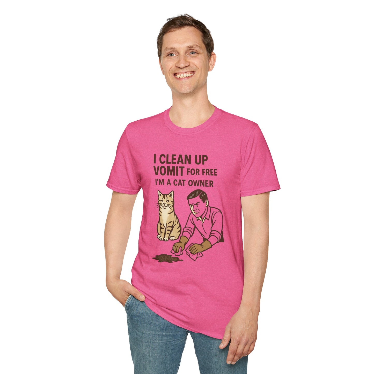 I Clean Up Vomit for Free Funny Cat Owner T-Shirt | Retro Pet Humor Tee