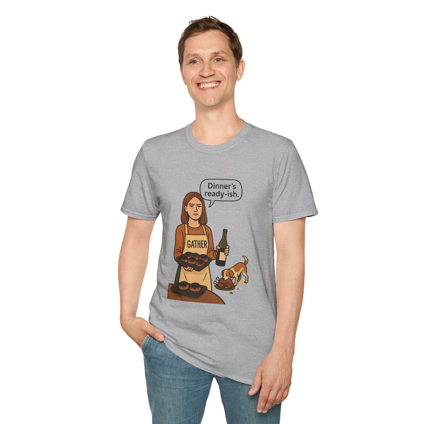 Dinner's Ready-ish | Funny Thanksgiving T-Shirt | Burnt Turkey Tee, Sarcastic Holiday Cooking Shirt, Relatable Family Dinner Humor