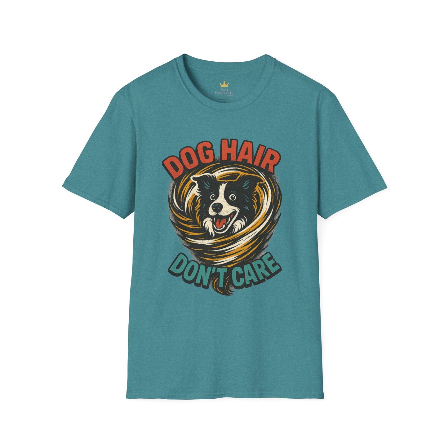 Dog Hair Don't Care Border Collie Retro Tee | Funny Spray-Paint Style T-Shirt for Pet Lovers, Gift for Pet Owners, Casual Unisex Shirt, Dog Lover Gift, Animal Theme Apparel