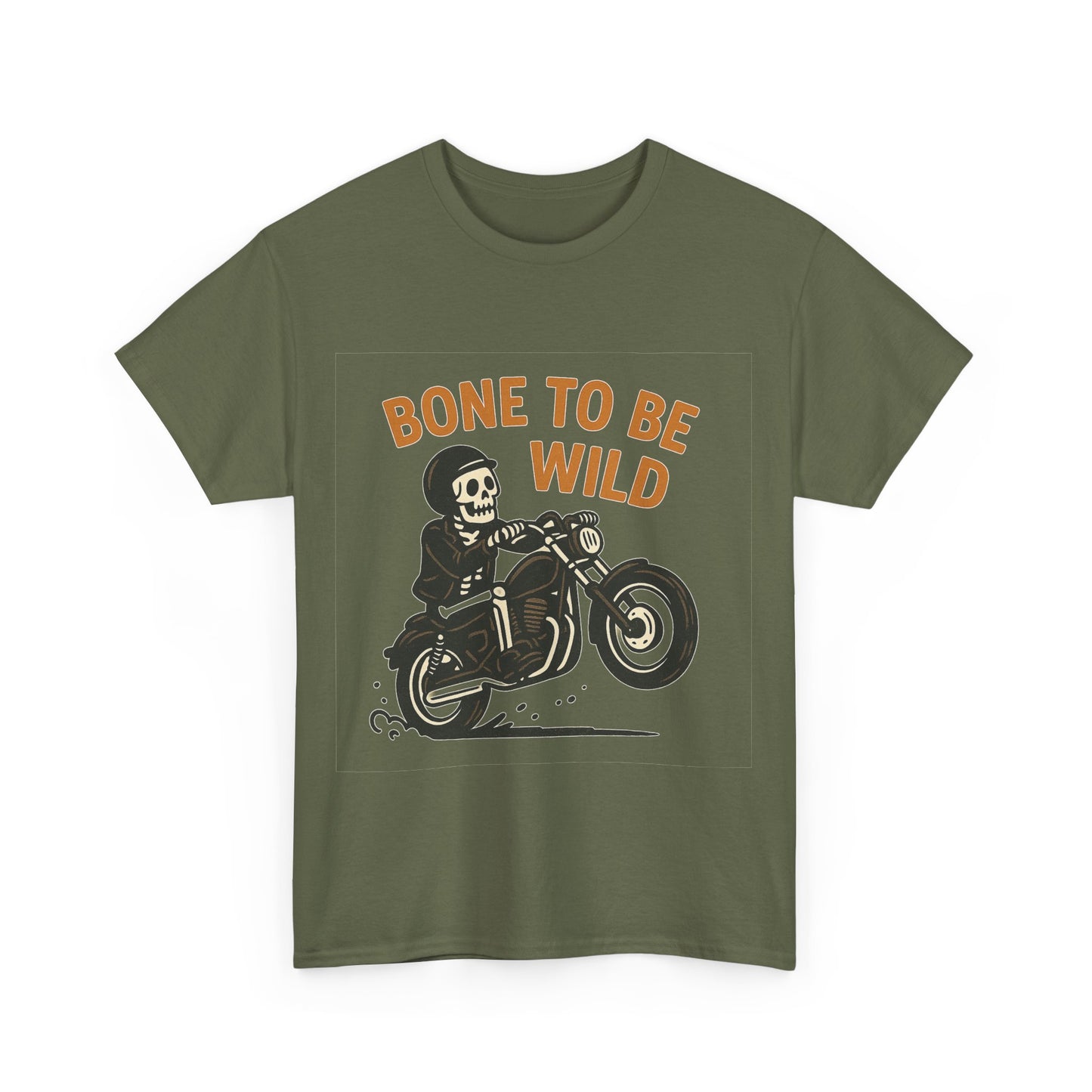 Motorcycle Tee, Bone to Be Wild Halloween Cool Bike Vibe Unisex Heavy Cotton