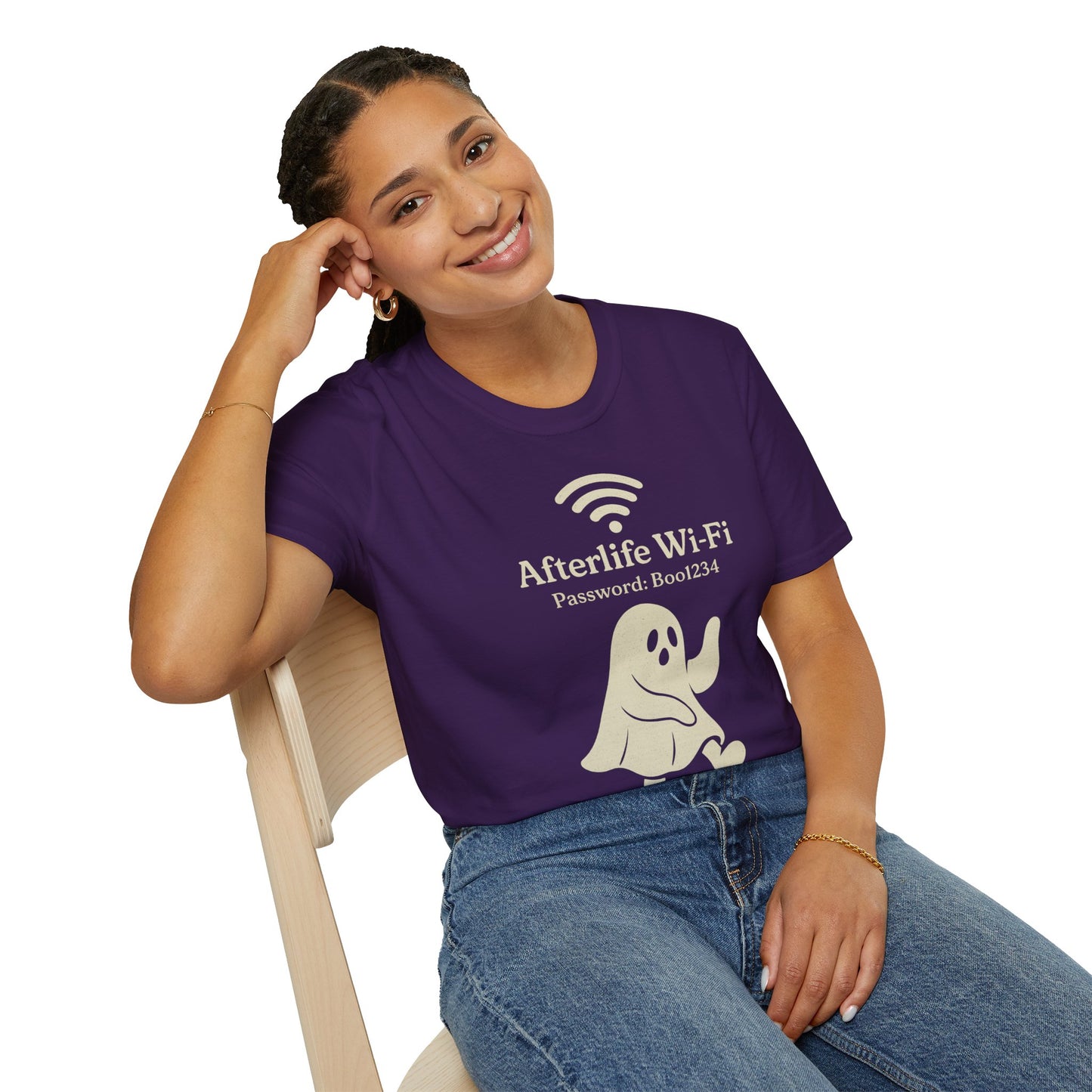 Afterlife Wi-Fi Ghost Tee | Funny Halloween Shirt with "Boo1234" Password