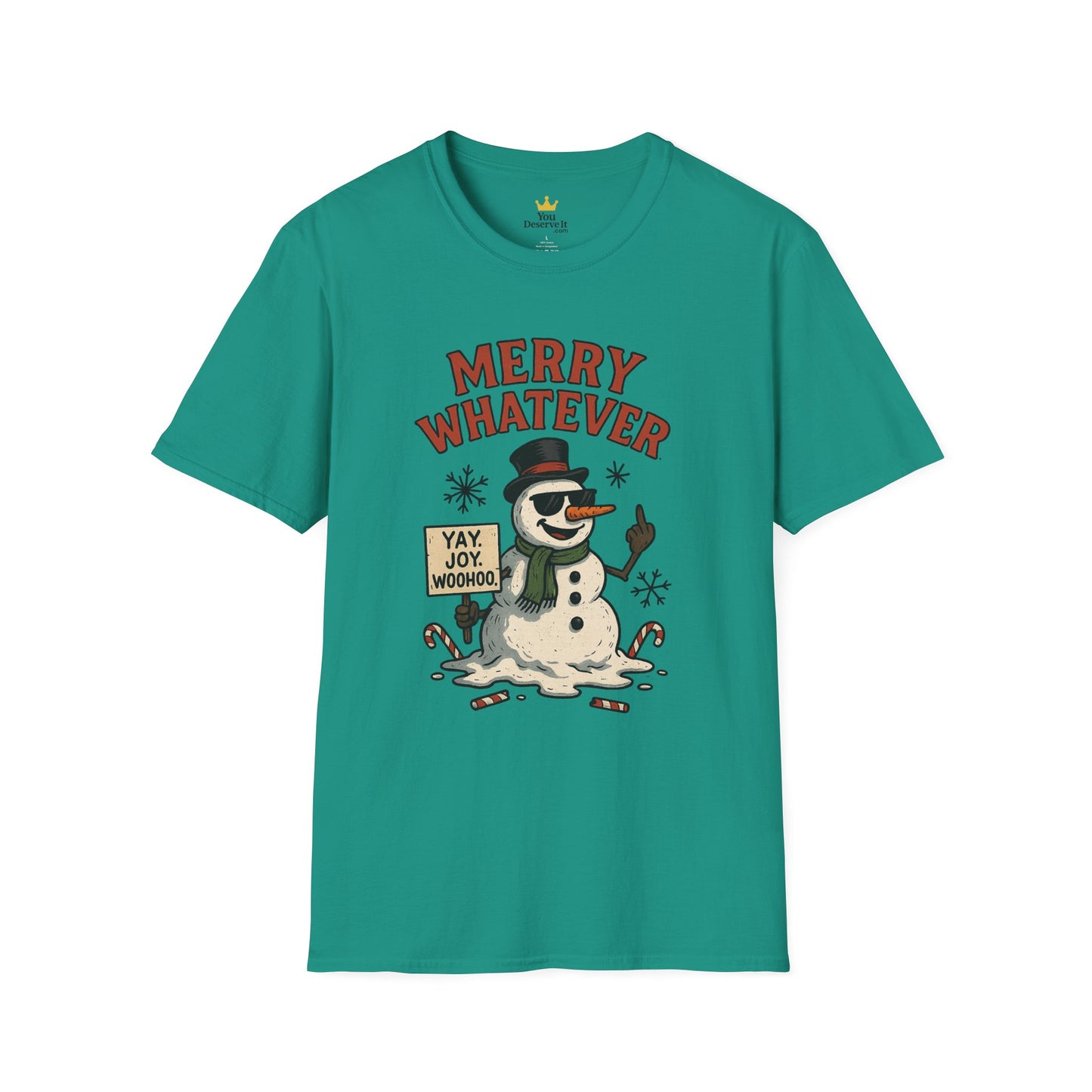 Merry Whatever Funny Snowman Shirt | Sarcastic Holiday Mood Tee | Melting Christmas Anti-Spirit Graphic T-Shirt