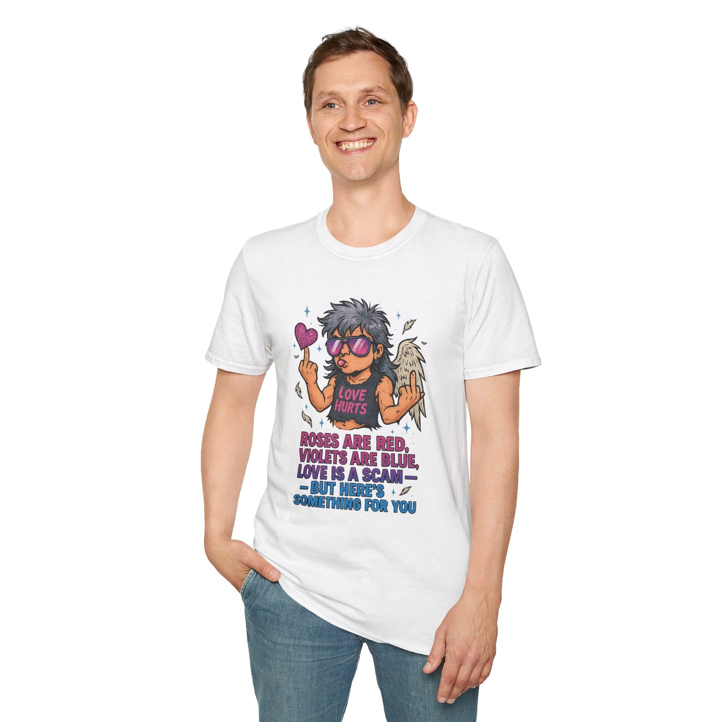 Love Is a Scam | Sarcastic Anti-Valentine's Day Cupid Tee | Funny Unisex T-Shirt