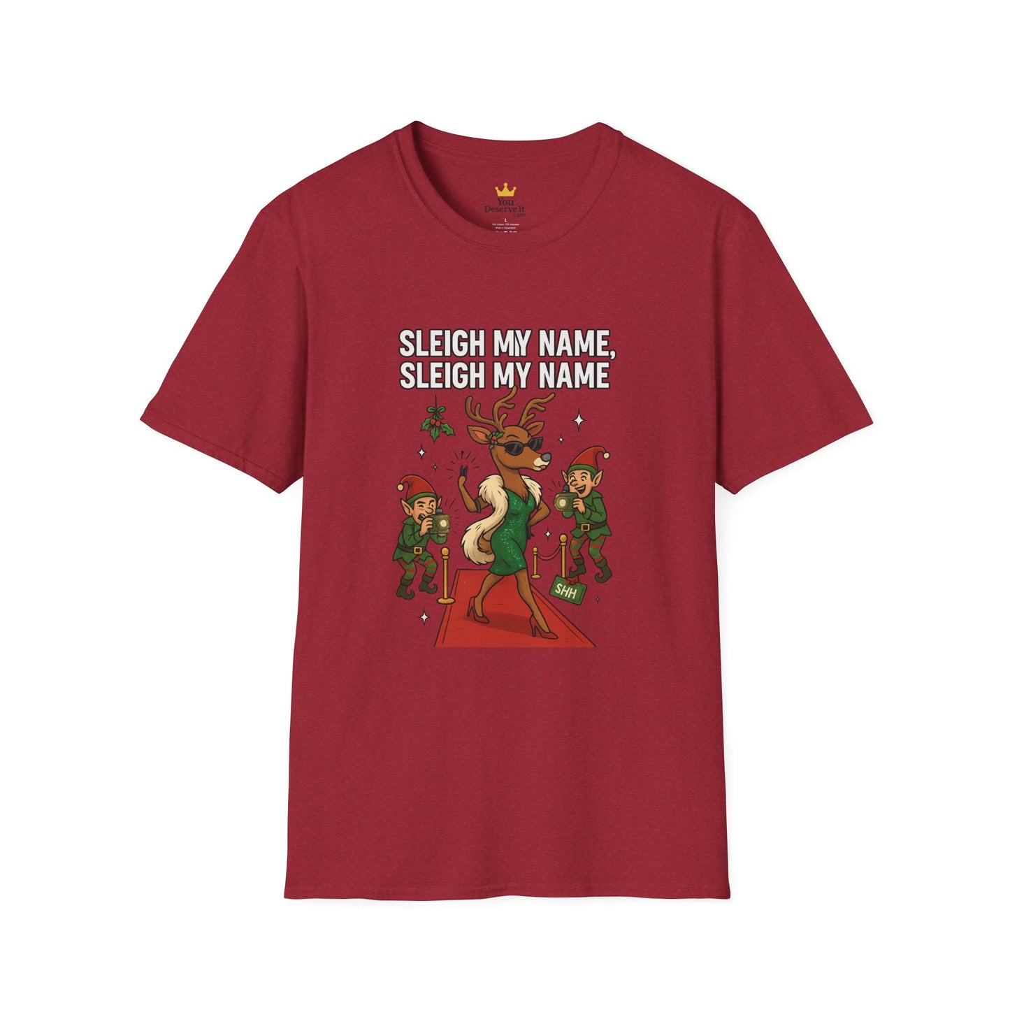 Sleigh My Name Funny Christmas Shirt | Diva Reindeer Holiday Tee | Red Carpet Christmas Party Shirt | Beyonc√© Inspired Xmas Humor