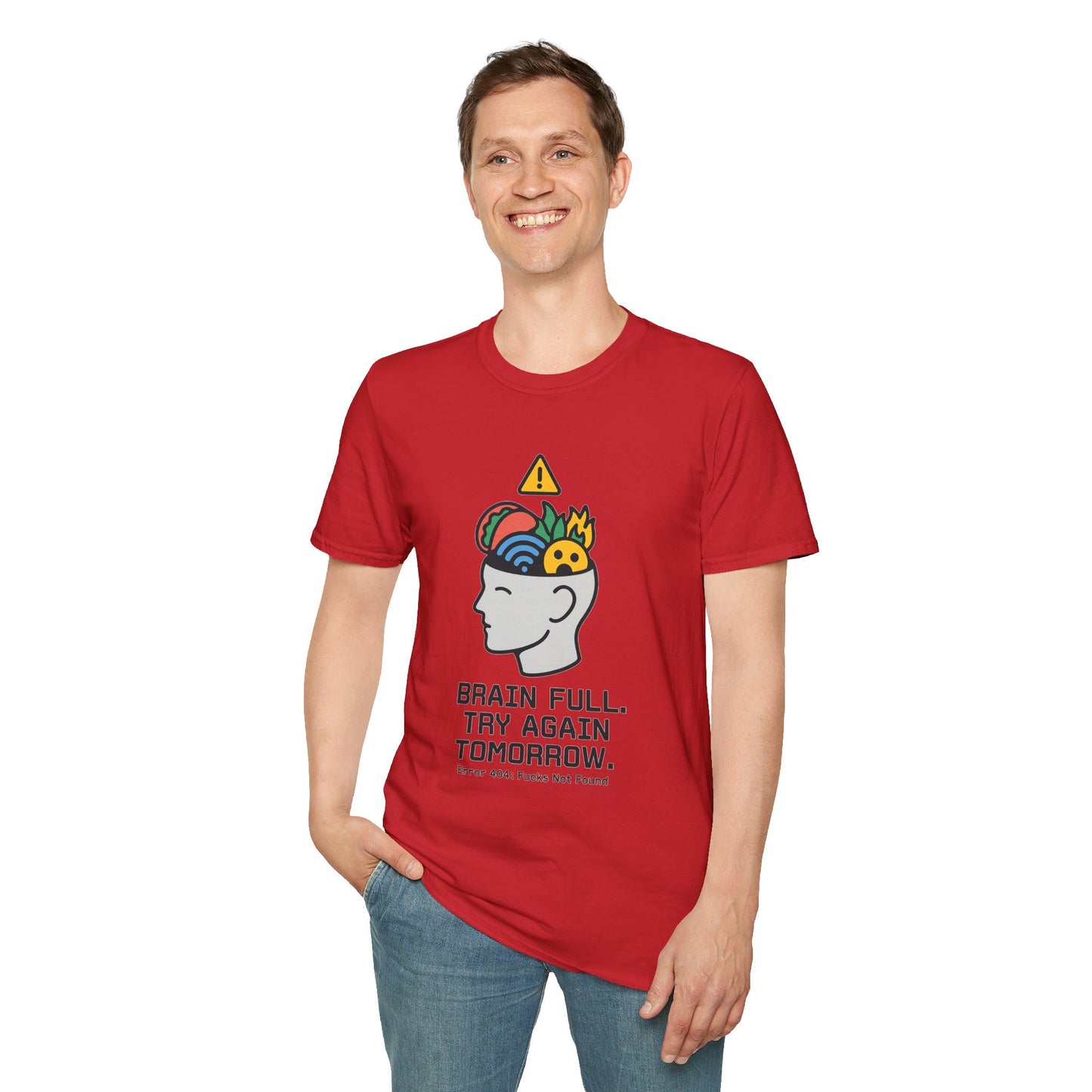 Brain Full Error T-Shirt – Funny Tech Nerd Graphic Tee for Overworked Minds
