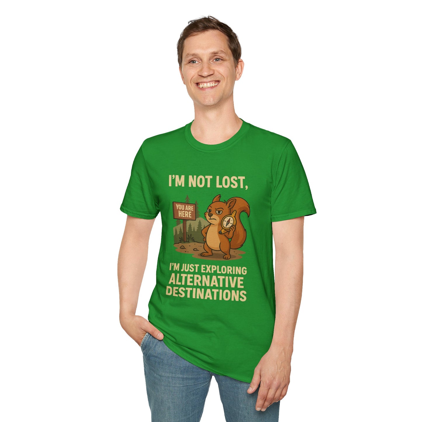 Funny Lost Squirrel T-Shirt | "I'm Not Lost, I'm Just Exploring Alternative Destinations", Adventure Shirt, Nature Lover Gift, Unisex Softstyle Apparel
