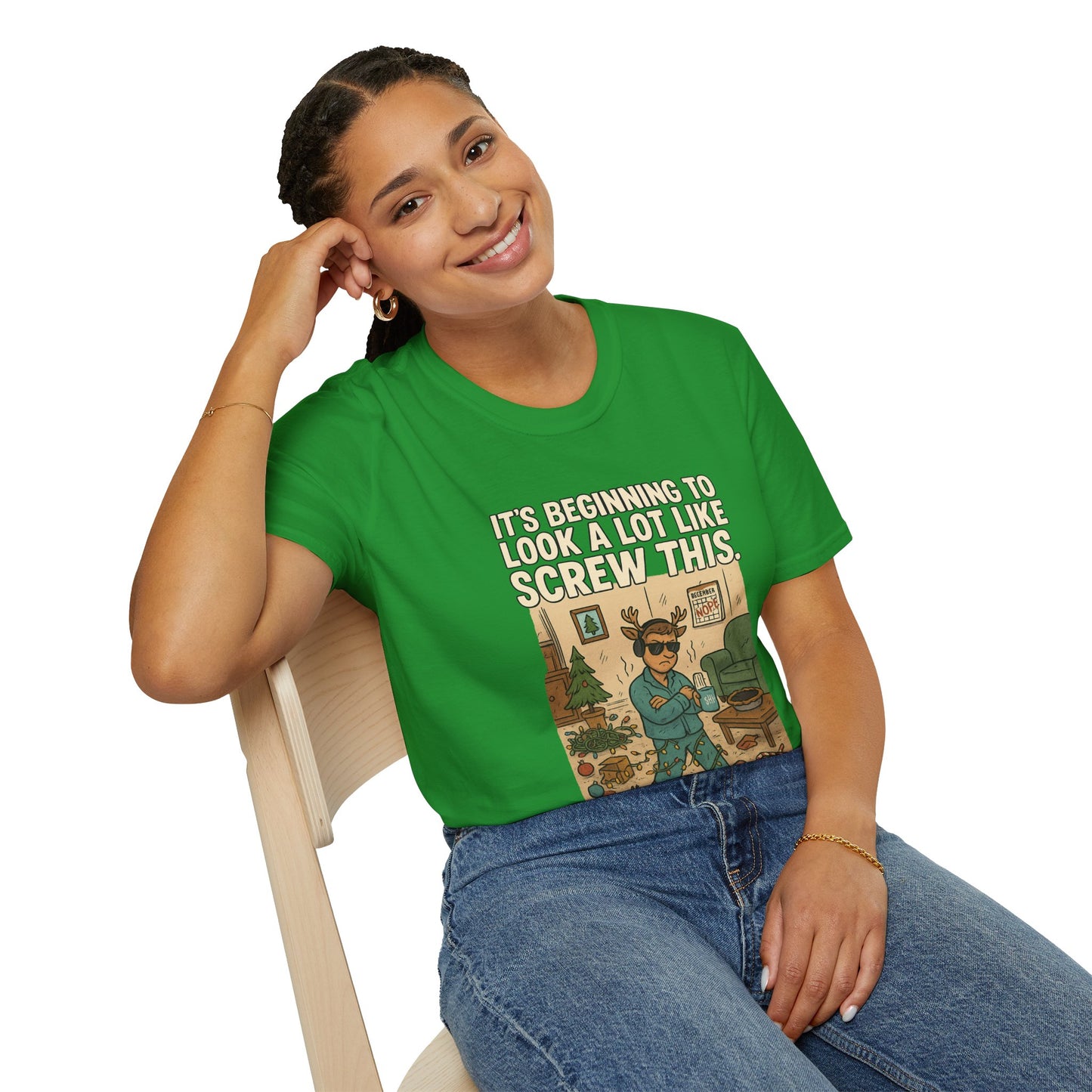 Grumpy Reindeer Christmas Shirt | "It's Beginning to Look a Lot Like Screw This" Funny Holiday Pajama Tee | Introvert Christmas Graphic Tee