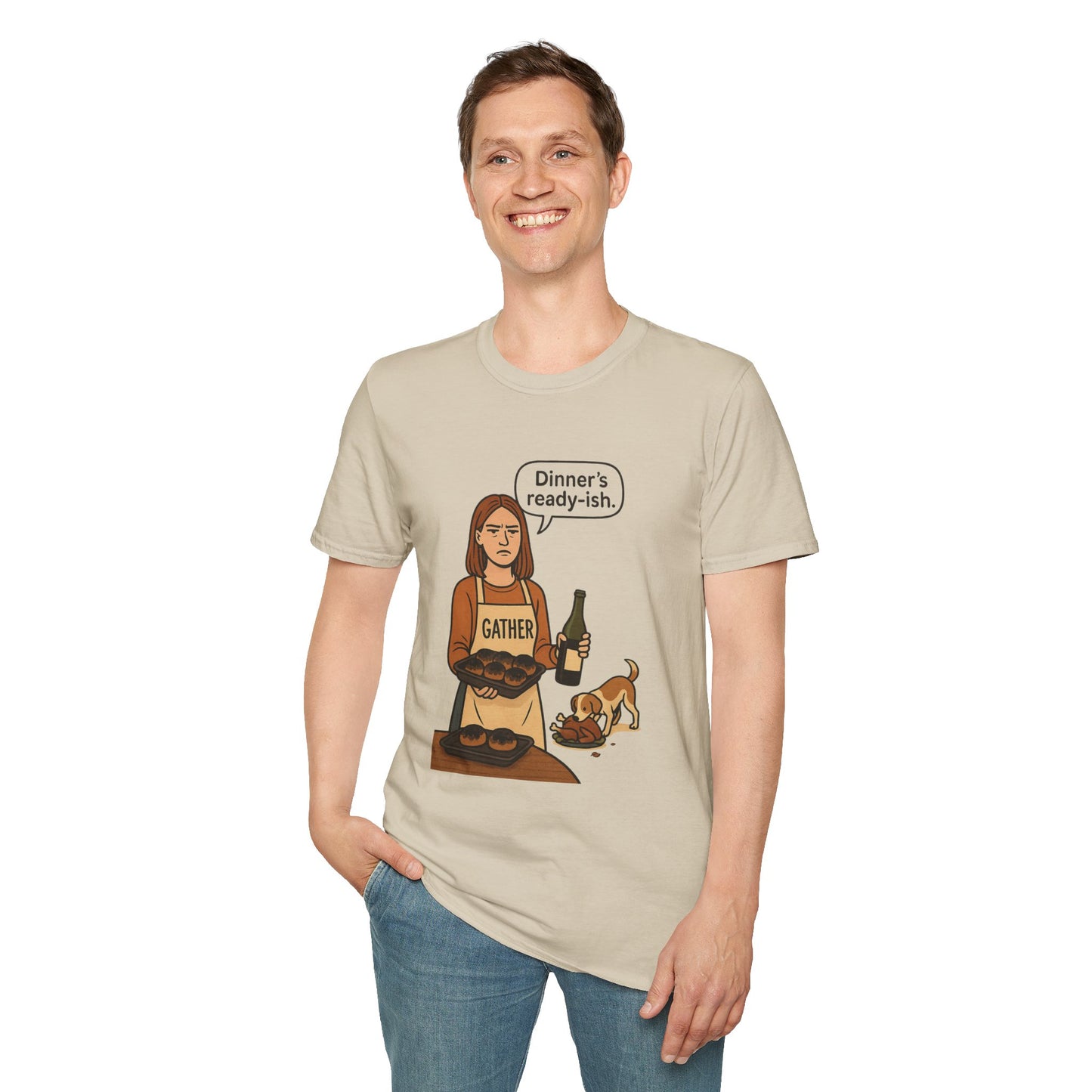 Dinner's Ready-ish | Funny Thanksgiving T-Shirt | Burnt Turkey Tee, Sarcastic Holiday Cooking Shirt, Relatable Family Dinner Humor