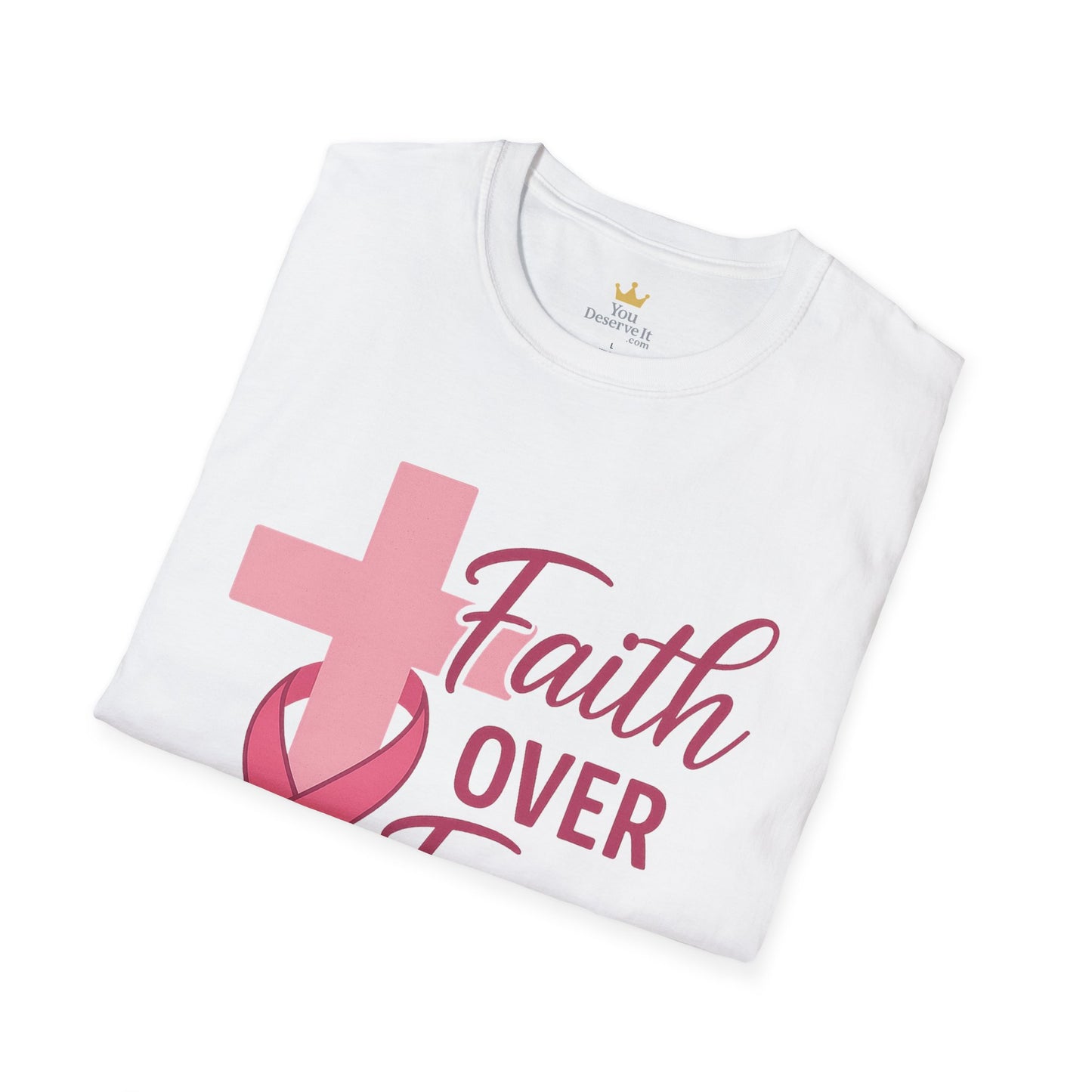 Faith Over Fear Shirt | Breast Cancer Awareness Christian Tee with Cross & Pink Ribbon