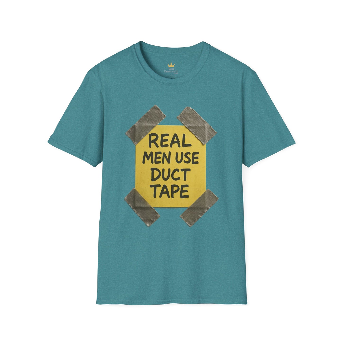 Real Men Use Duct Tape™ Funny Sticky Note T-Shirt – Bold DIY Humor Tee, Casual Wear, Handy Man Shirt, Great for Father's Day