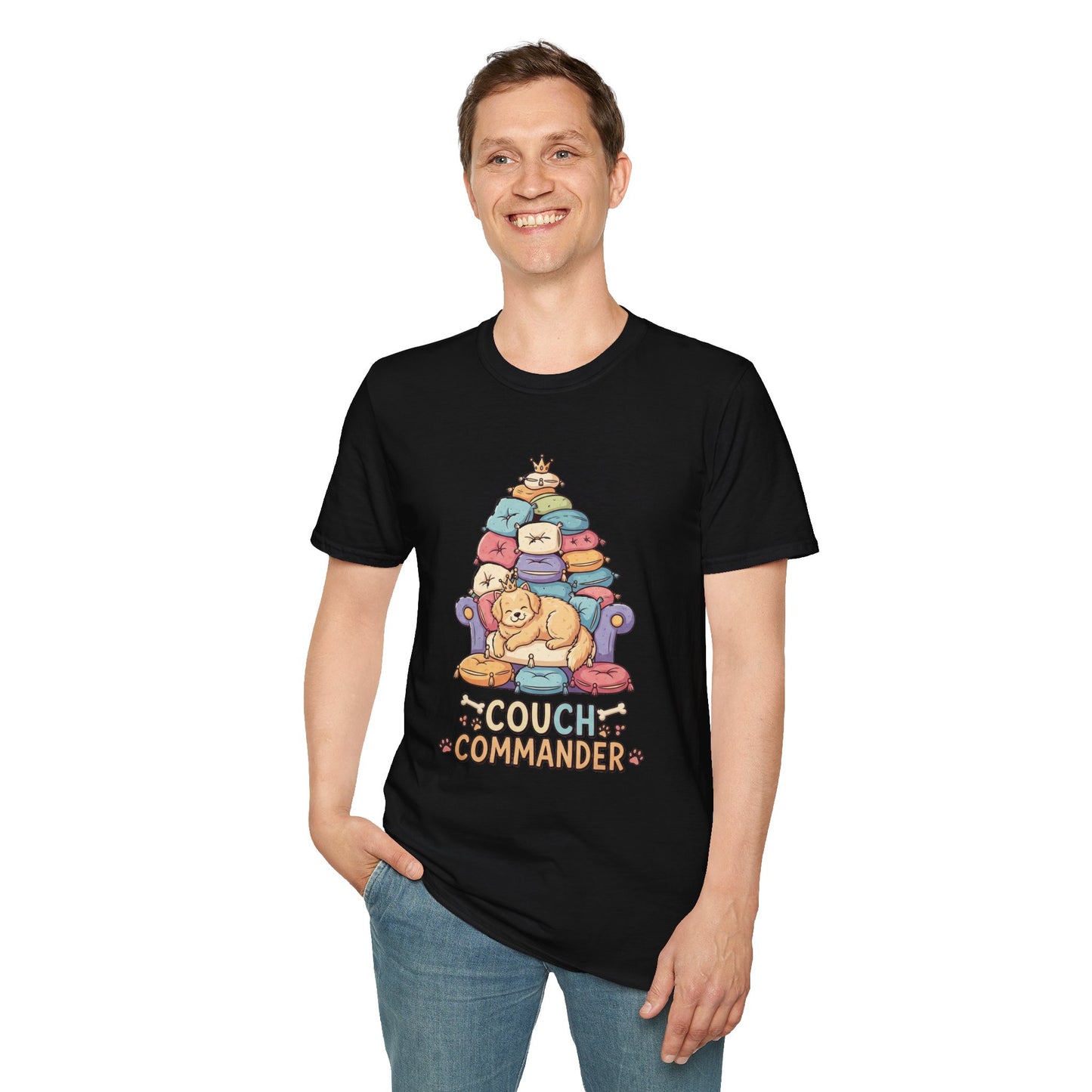 Couch Commander T-Shirt, Funny Pet Lover Tee, Dog Themed Gift, Cozy Everyday Shirt, Humorous Animal Apparel, Relaxation Top