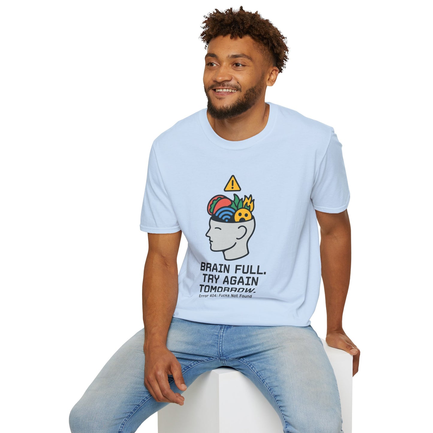 Brain Full Error T-Shirt – Funny Tech Nerd Graphic Tee for Overworked Minds