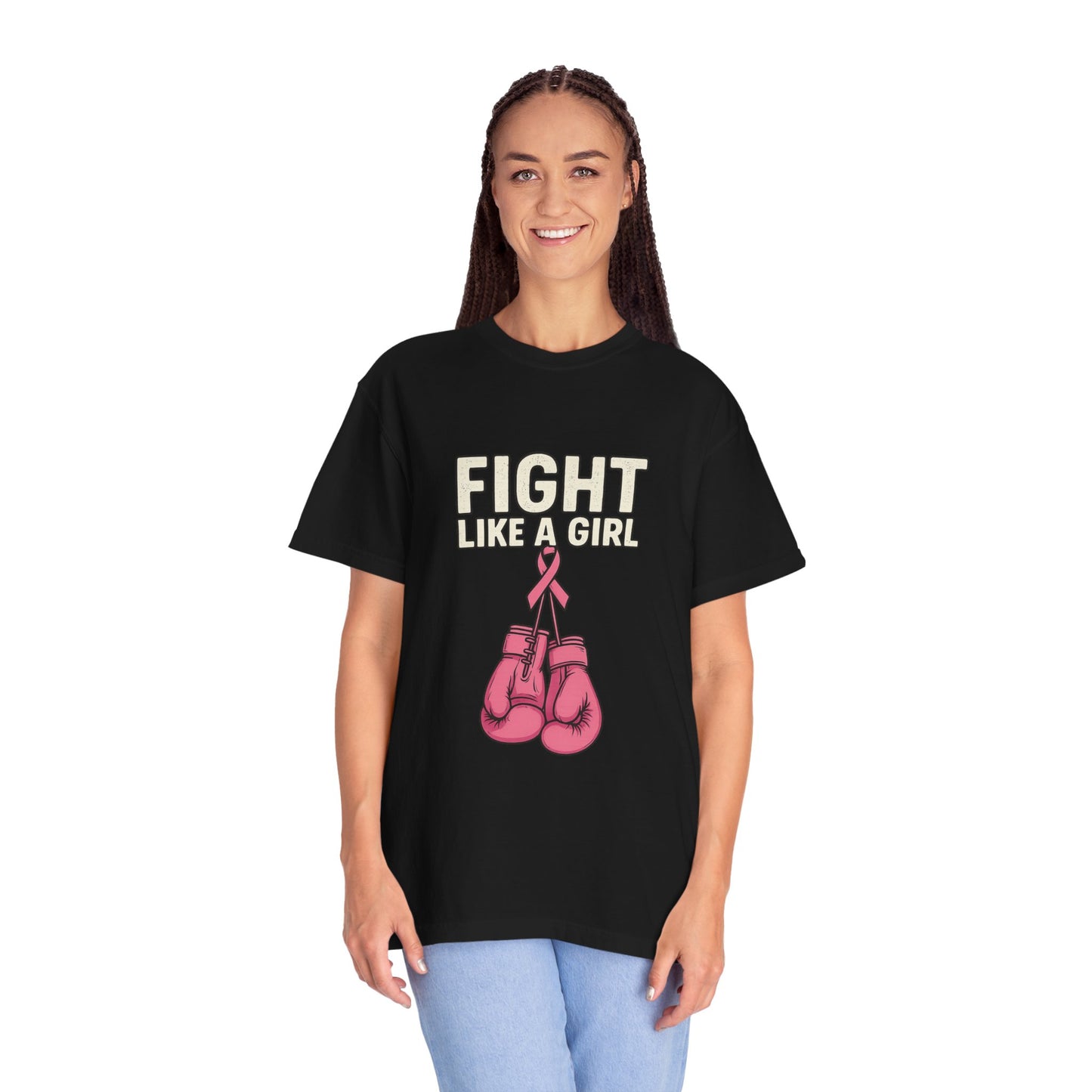 Garment-Dyed T-shirt - Fight Like a Girl Pink Ribbon Boxing Gloves