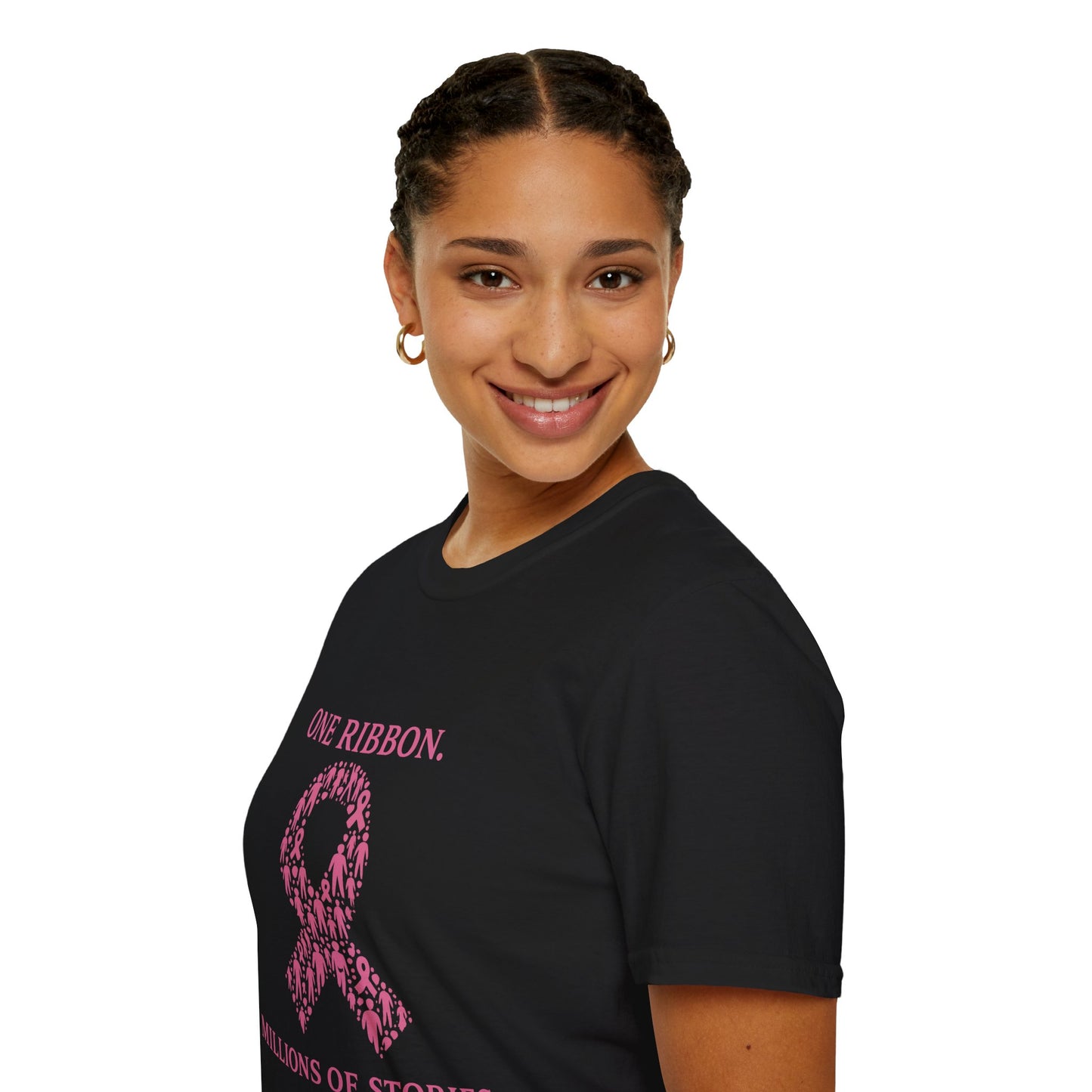 One Ribbon Millions of Stories Shirt | Breast Cancer Awareness Tee with People Silhouette Ribbon