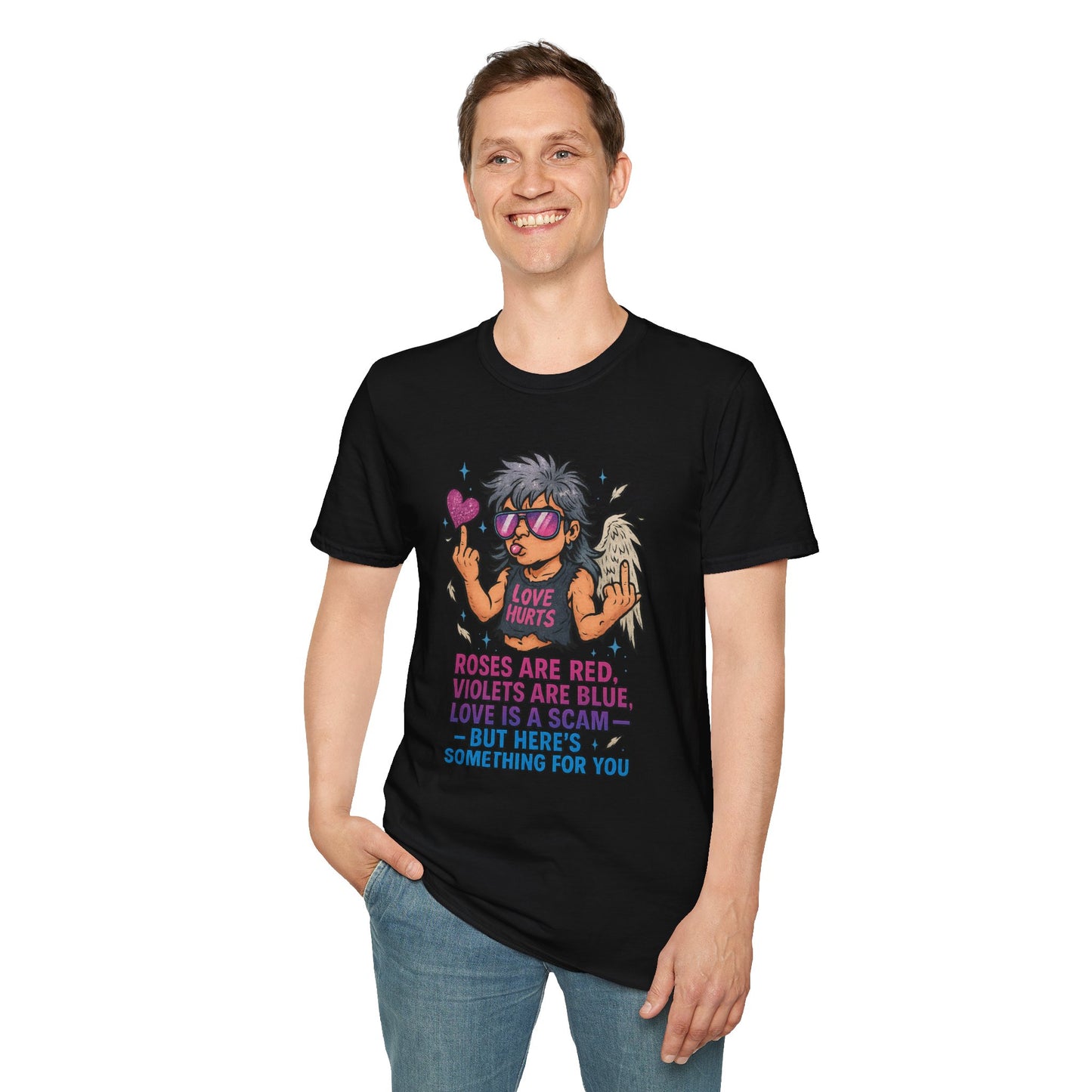Love Is a Scam | Sarcastic Anti-Valentine's Day Cupid Tee | Funny Unisex T-Shirt