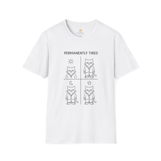Permanently Tired Grumpy Cat T-Shirt | Minimalist Line Art Pajama Kitty | Unisex Softstyle T-Shirt